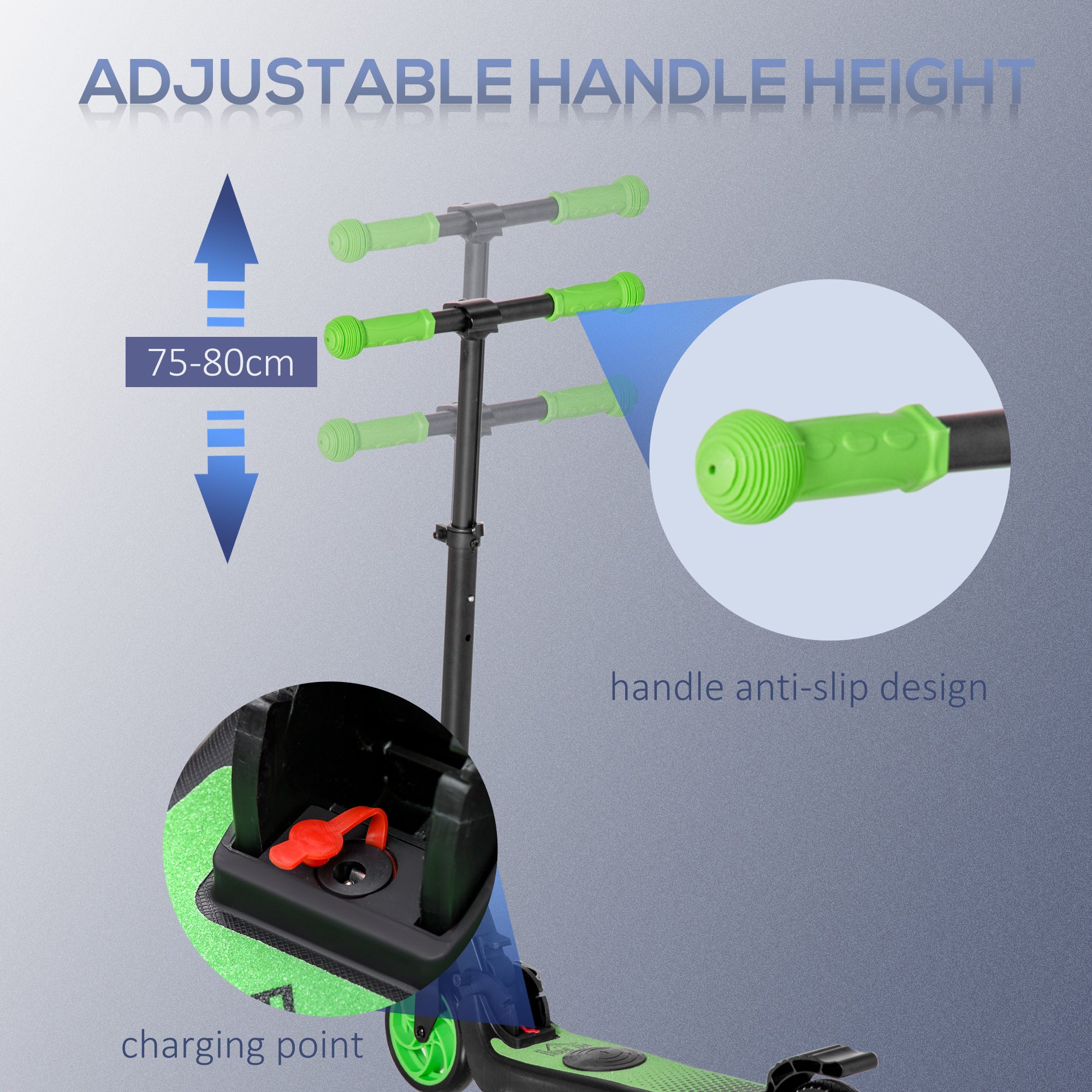 HOMCOM Folding Electric Scooter with Brake, for Ages 6+ Years, 8km/h Maximum Speed, Green - North Peak Garden Furniture