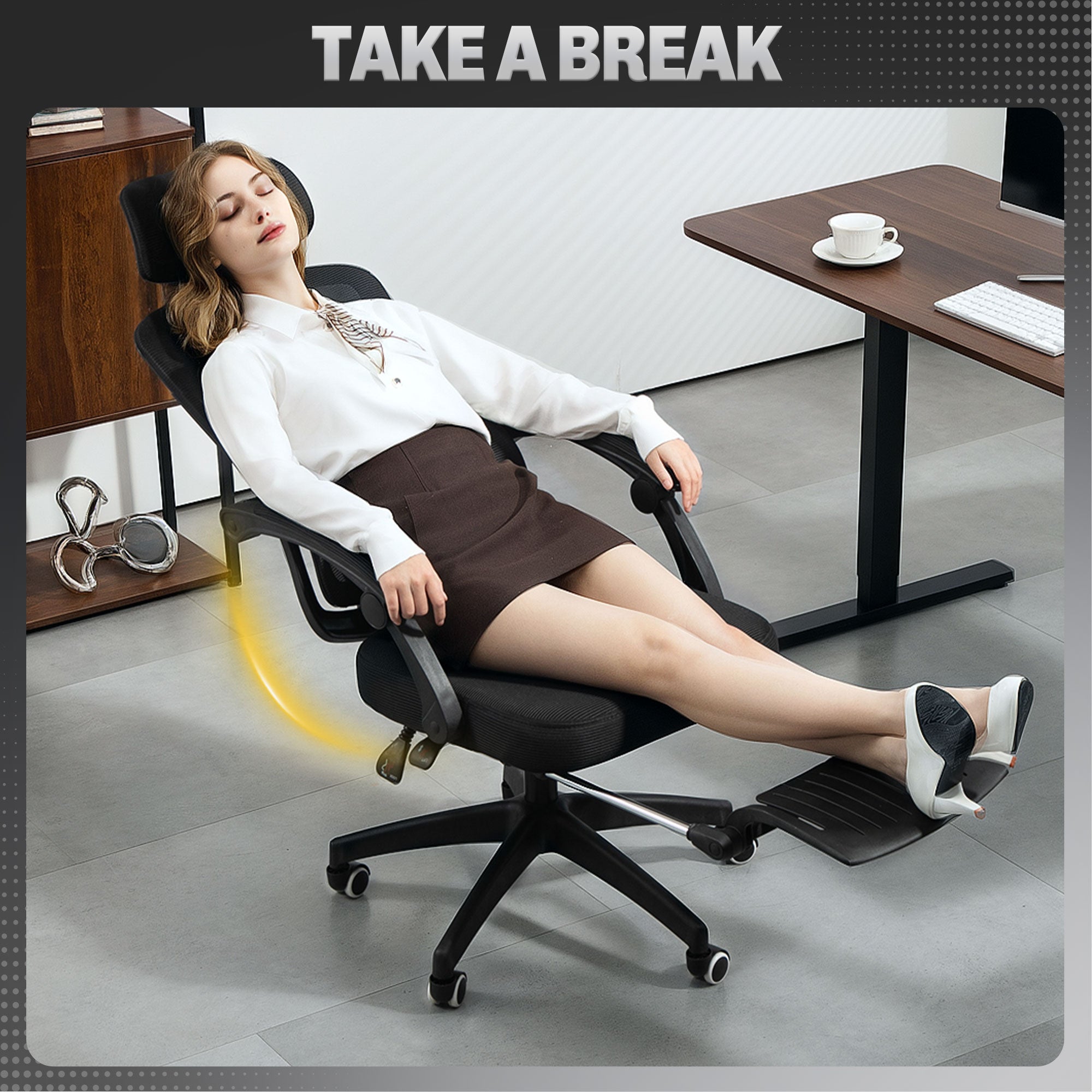 HOMCOM Ergonomic Office Chair, Mesh High Back Desk Chair with Adjustable Lumbar Support and Headrest, Footrest, Reclining Executive Swivel Computer Chair for Home Study, Black - North Peak Garden Furniture
