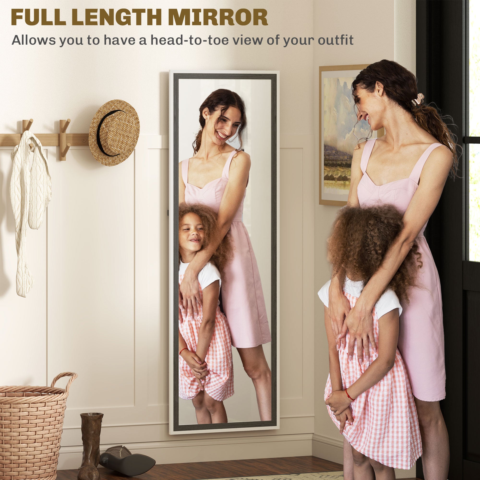HOMCOM 162.6 cm Two-Tone Full Length Mirror - White/Grey-Tone - North Peak Garden Furniture