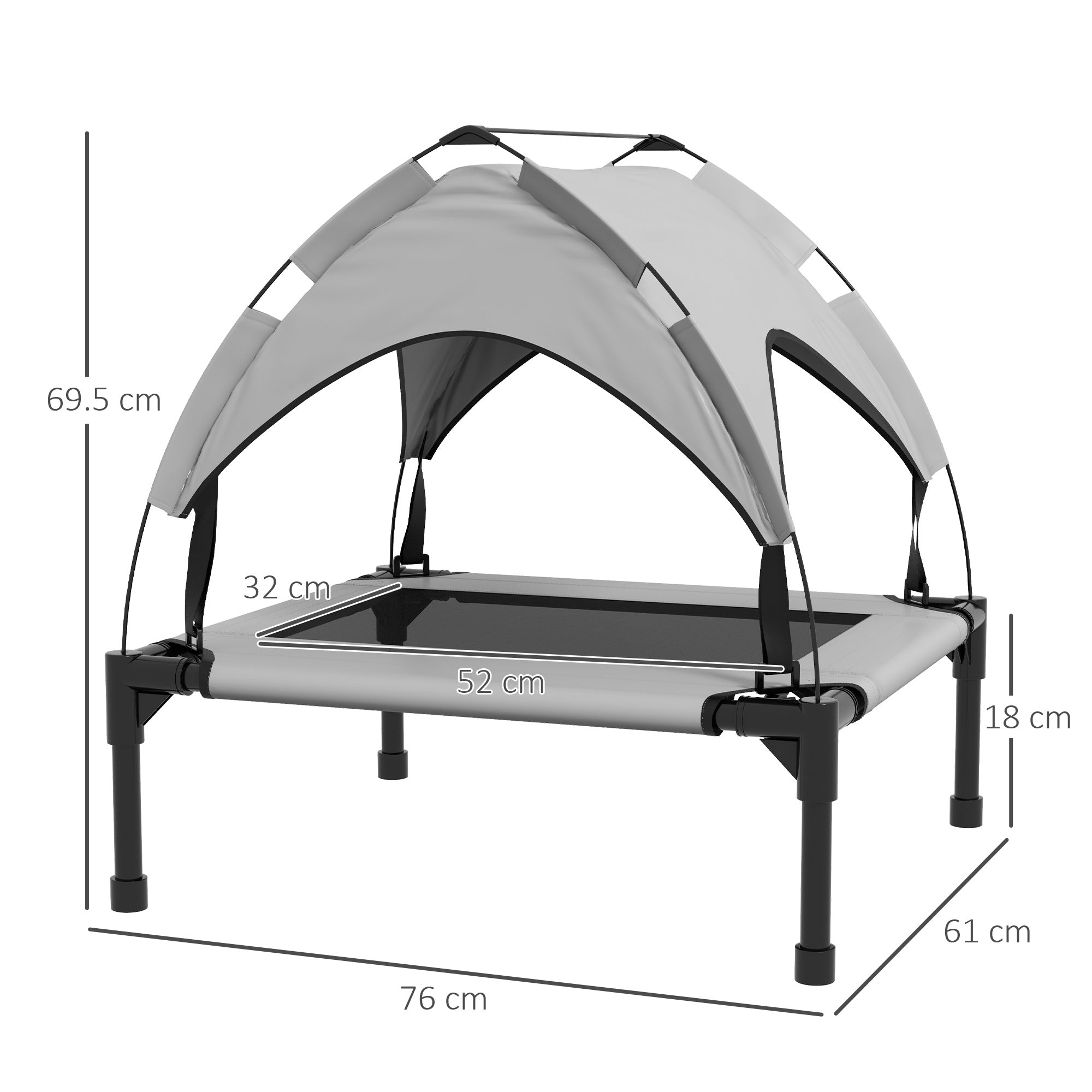 PawHut Cooling Raised Pet Bed w/ Washable Breathable Mesh, for Small Medium Dogs, 76 x 61 x 69.5cm - Light Grey - North Peak Garden Furniture