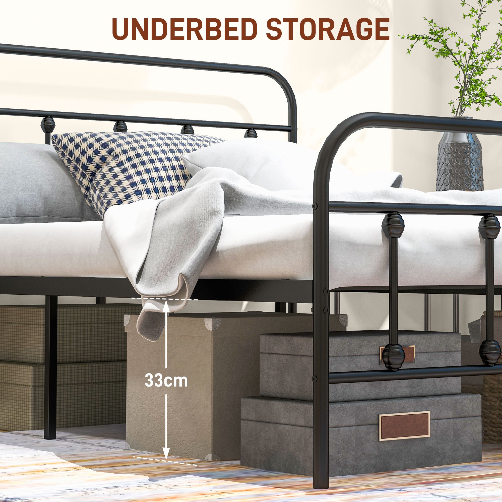 HOMCOM King Size Minimalistic Metal Bed Frame - Black - North Peak Garden Furniture