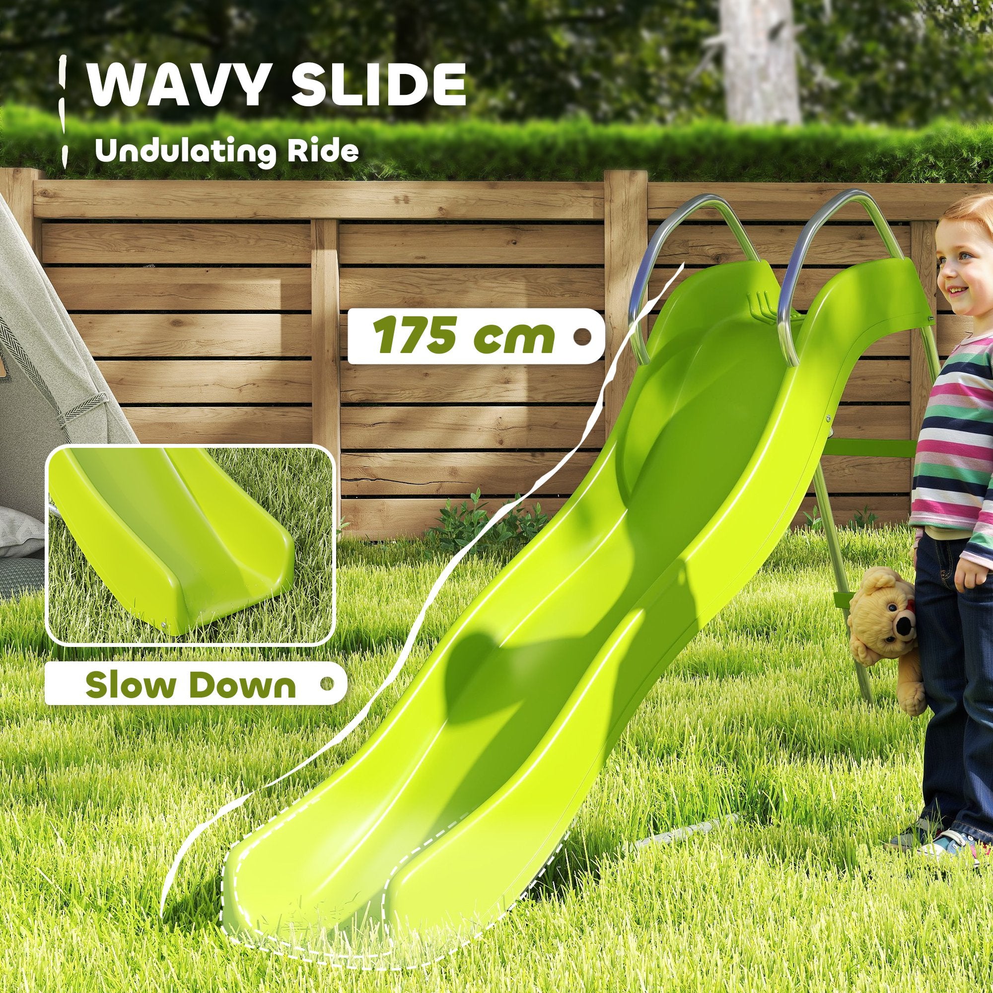 AIYAPLAY Freestanding Kids Slide with Climbing Ladder, Outdoor Playground Equipment for Children Ages 3-8 Years, Green - North Peak Garden Furniture