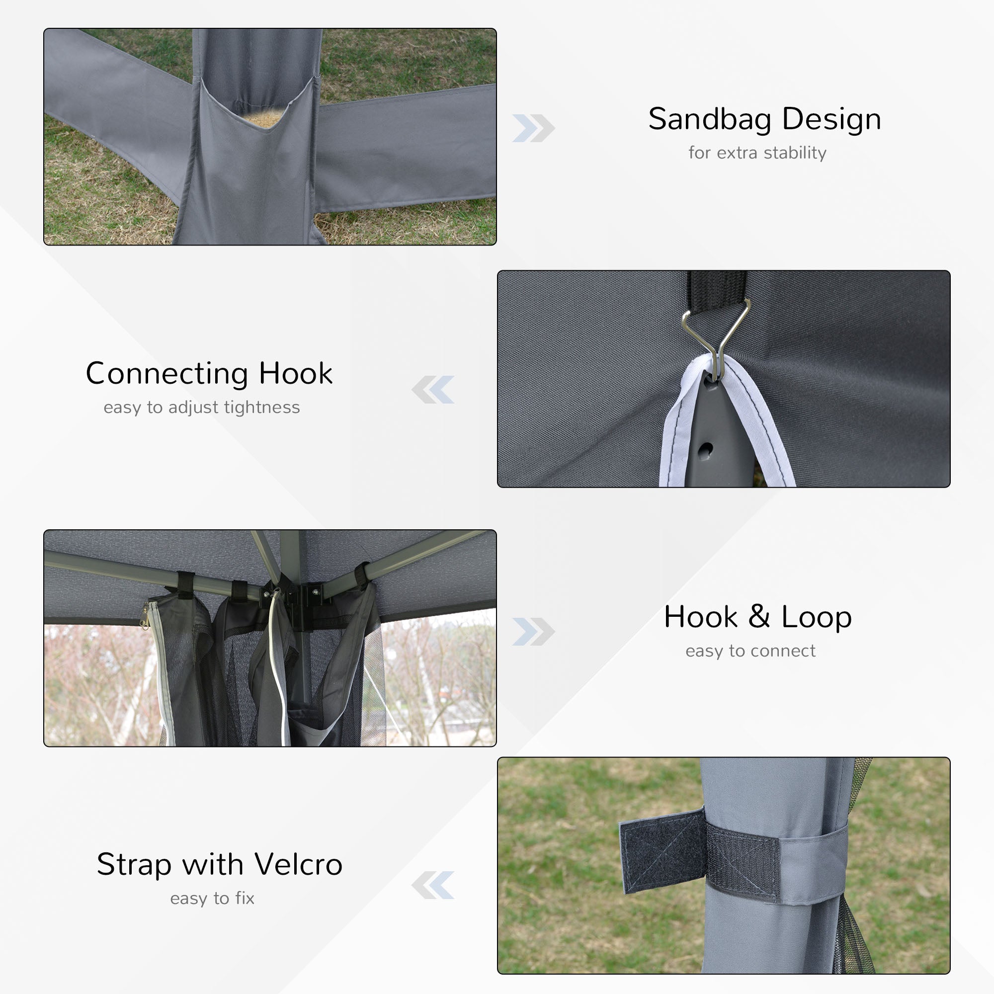 Outsunny 3.2m Pop Up Gazebo Hexagonal Canopy Tent Outdoor Sun Protection with Mesh Sidewalls, Handy Bag, Grey - North Peak Garden Furniture