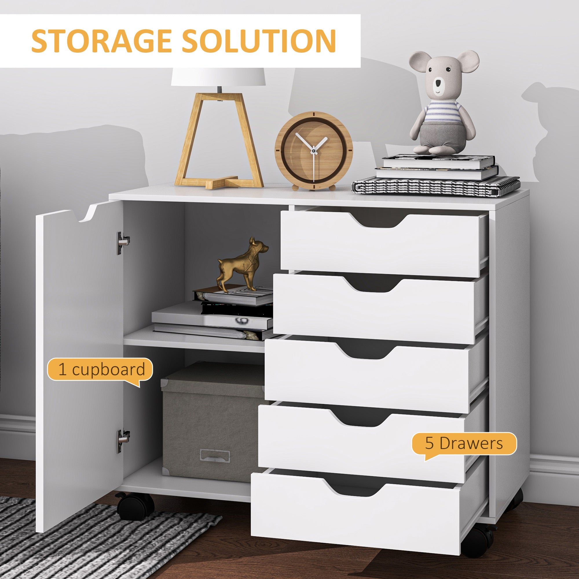 HOMCOM Multi-Storage Mobile Office Storage Cabinet - White - North Peak Garden Furniture