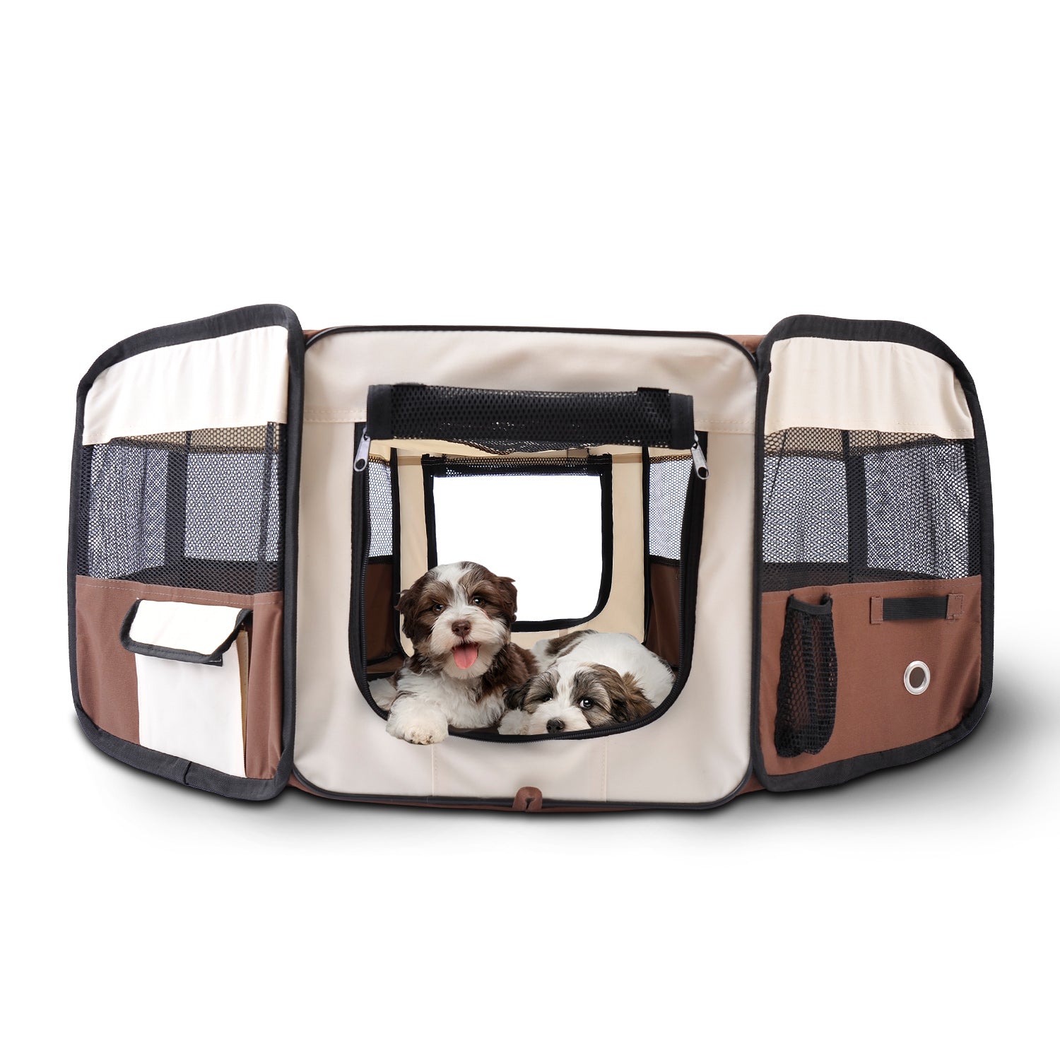 PawHut Portable Cat Dog Playpen Pet Puppy Rabbit Guinea Pig Pen Run Dia 90 x 41H cm Indoor & Outdoor Brown