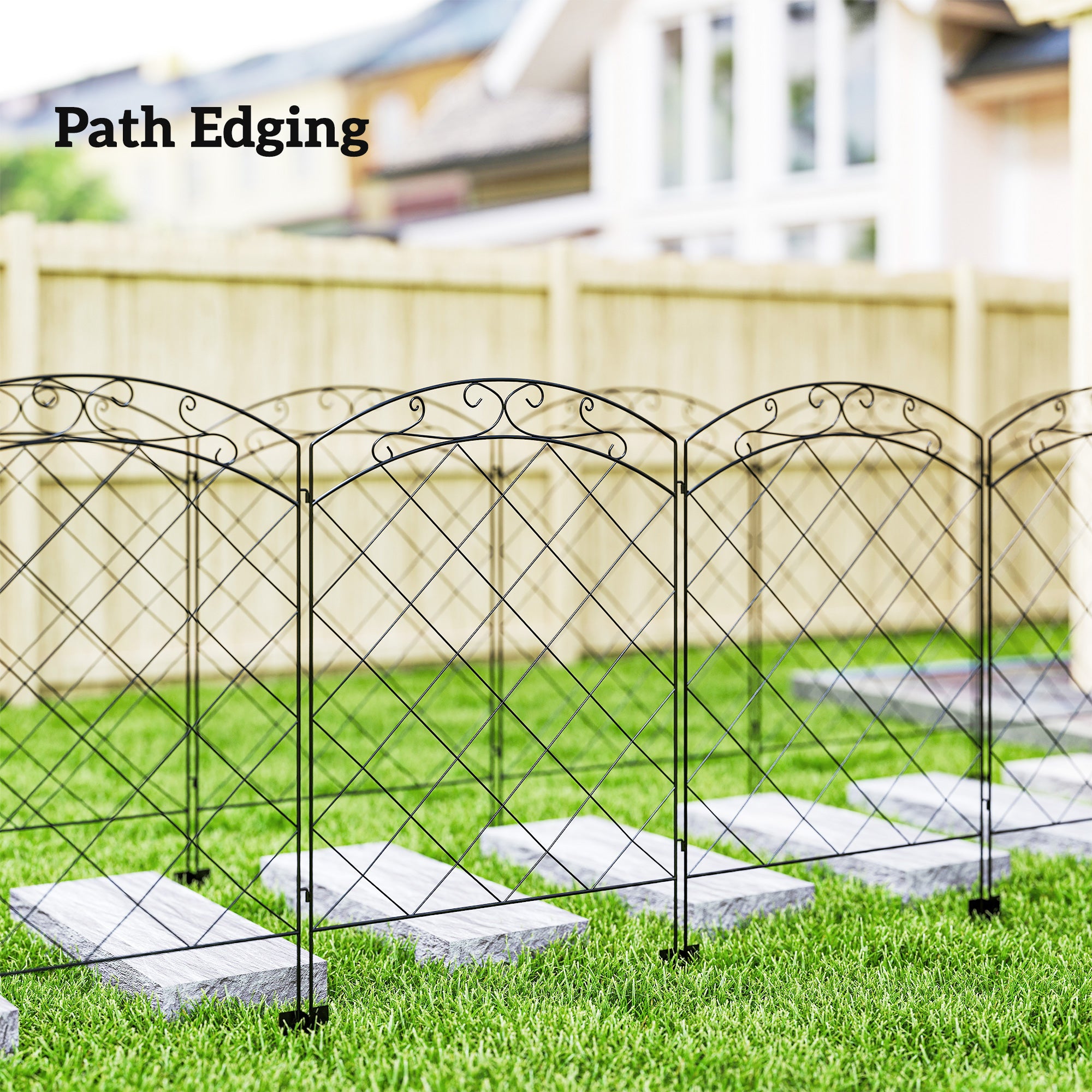 Outsunny Steel Decorative Swirls Outdoor Picket Fence Panels Set of 4, Black