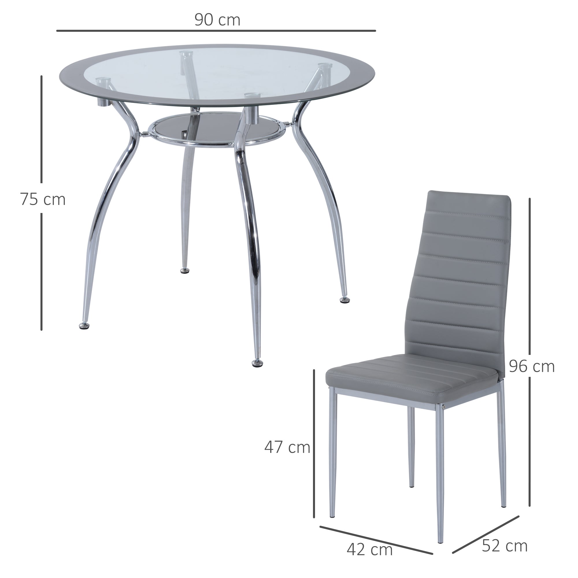 HOMCOM Five-Piece Dining Set, with Padded Chairs and Glass-Top Table - Grey - North Peak Garden Furniture