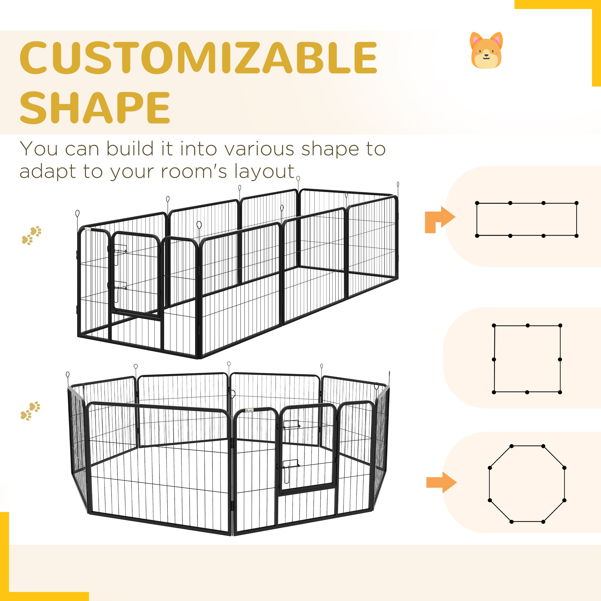 PawHut Steel 8 Panel Dog pen Pet Puppy PlayPen Black - North Peak Garden Furniture