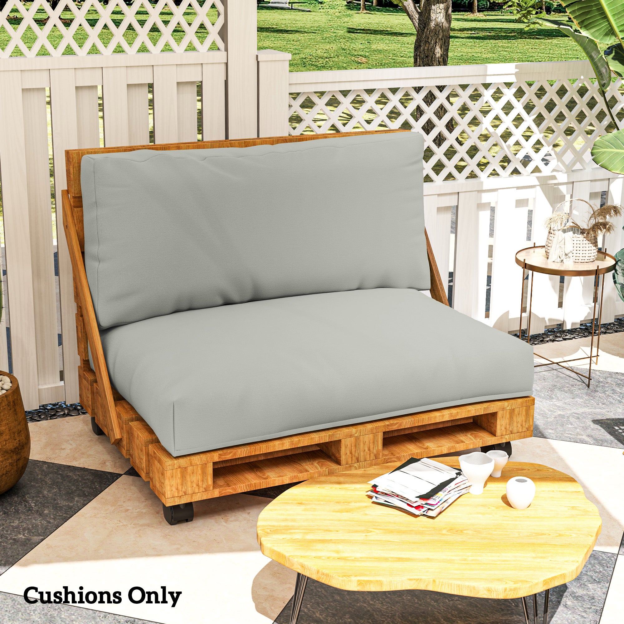 Outsunny 2 Seater Pallet Furniture Cushions Pallet Cushions, UPF20+ 220gsm Fabric, 20 cm Thick Outdoor Seat Pads, Light Grey - North Peak Garden Furniture