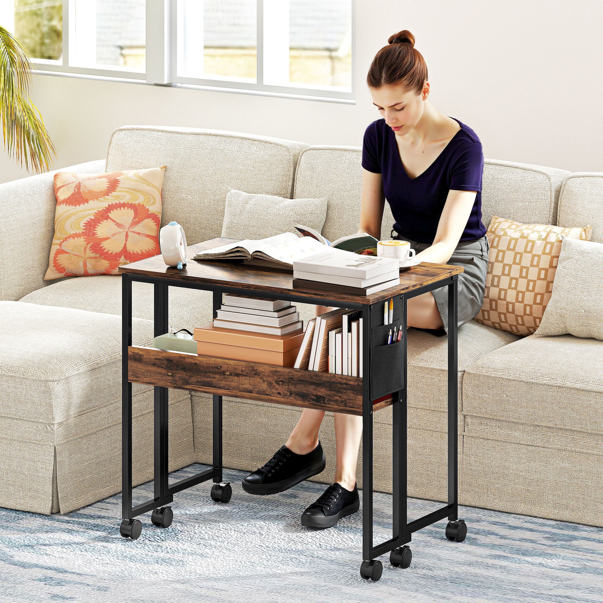 HOMCOM 80 cm Drop Leaf Writing Work Desk - Rustic Brown - North Peak Garden Furniture