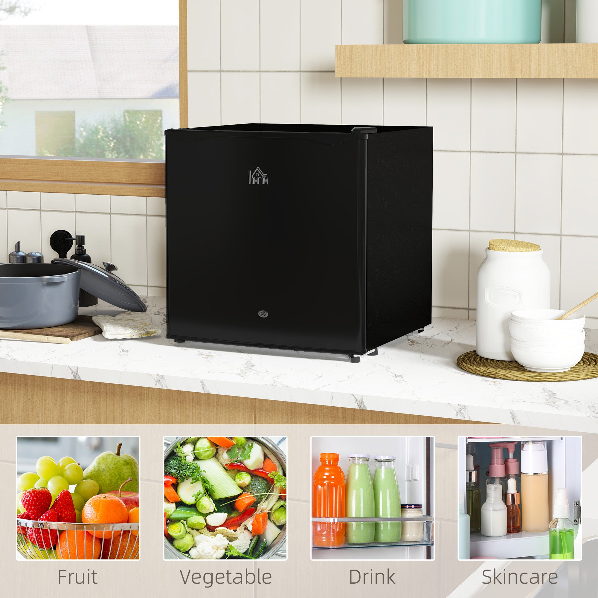 HOMCOM 46 Litre Lockable Countertop Fridge - Black - North Peak Garden Furniture