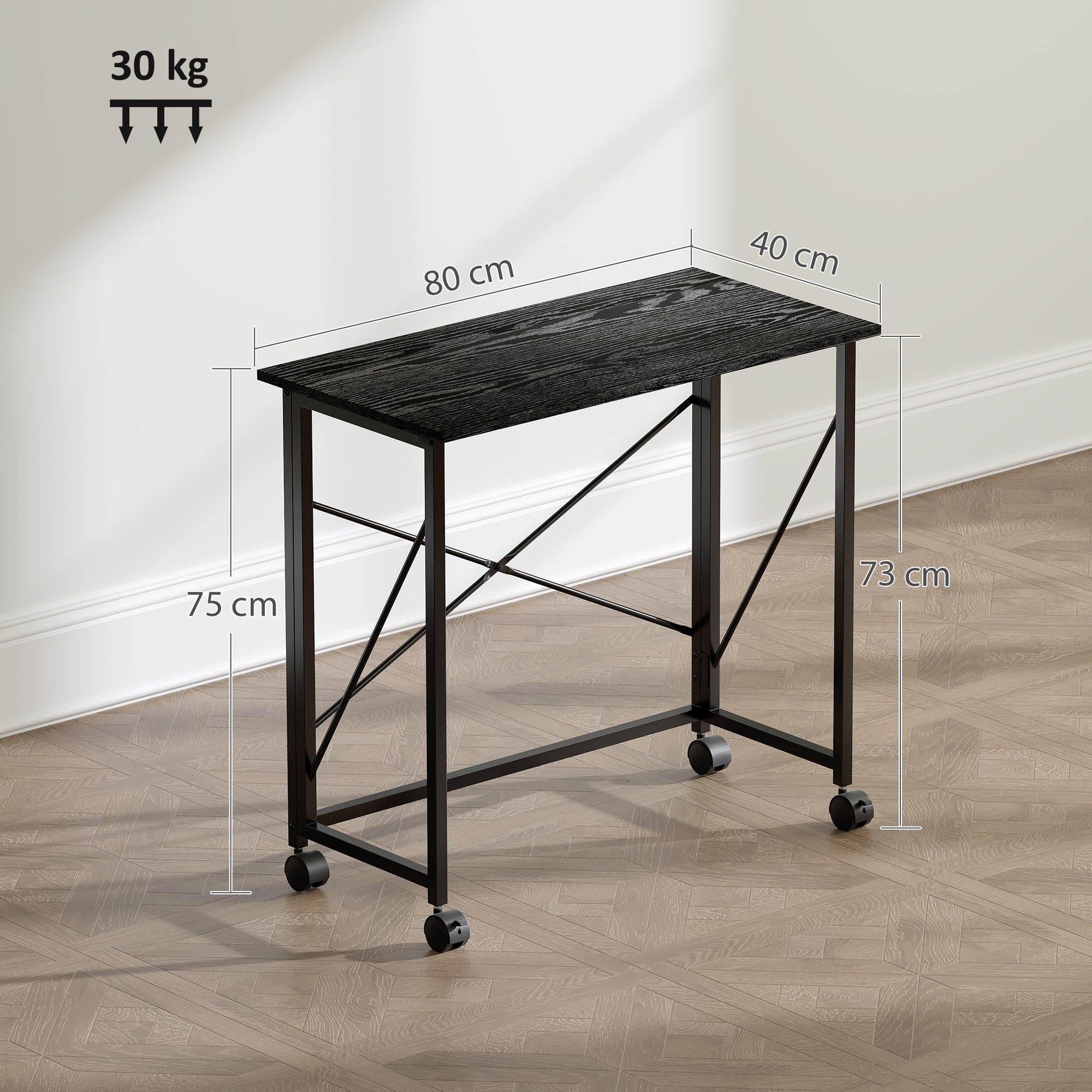 HOMCOM 80 cm Folding Desk on Wheels - Black - North Peak Garden Furniture