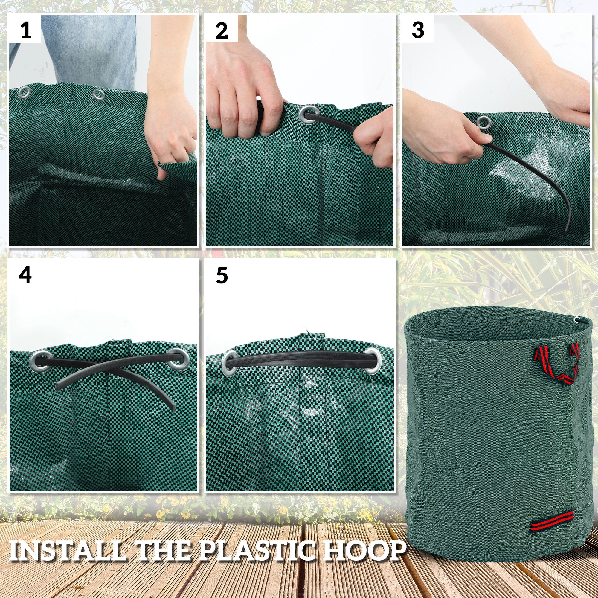 Outsunny Garden Waste Bags, 272L x 3 Heavy Duty Garden Bags, Foldable and Reusable Waste Sacks with Handles for Loading Leaf, Trash, Debris, Green - North Peak Garden Furniture