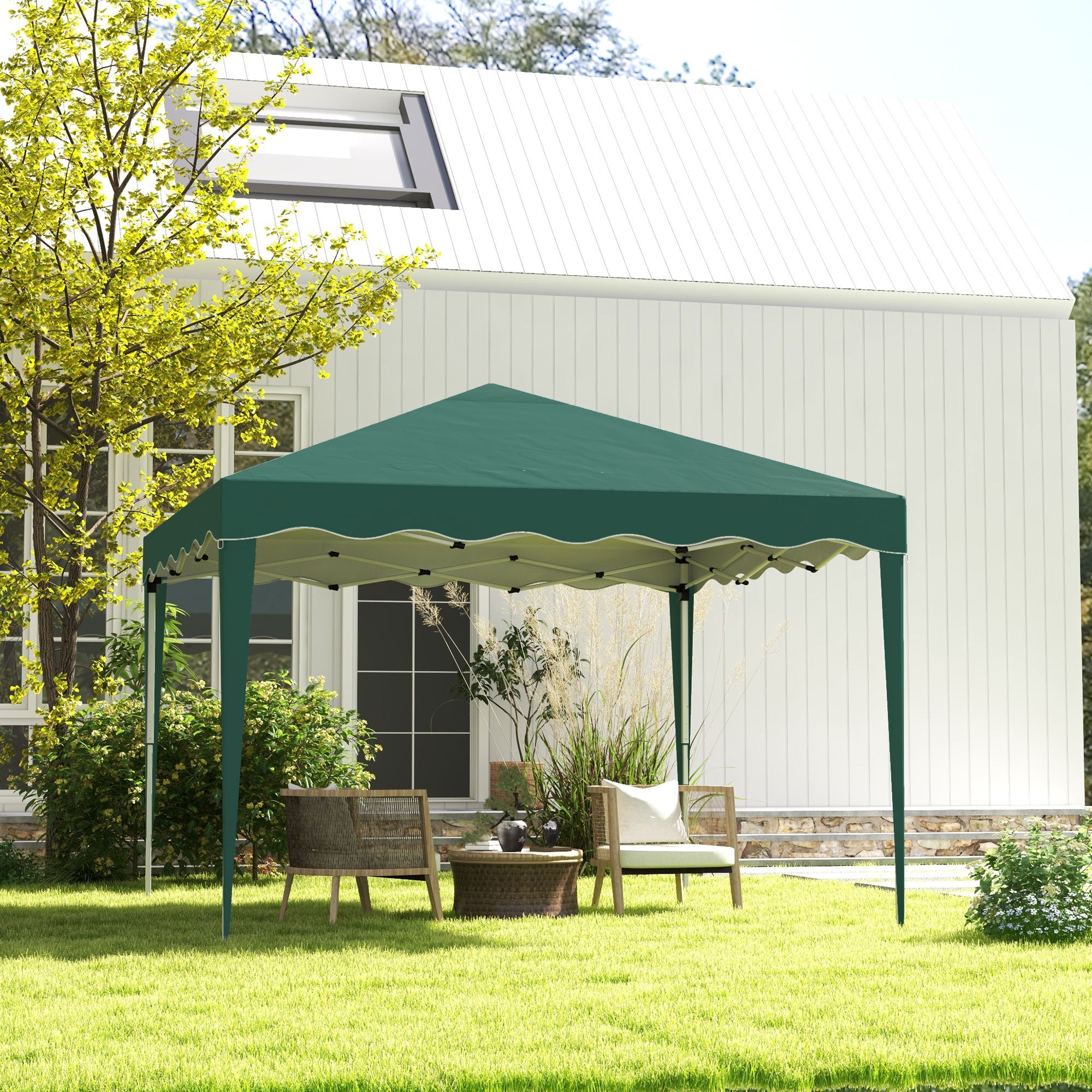 Outsunny 3 x 3cm Adjustable Height Pop-Up Gazebo, with Bag - Green - North Peak Garden Furniture