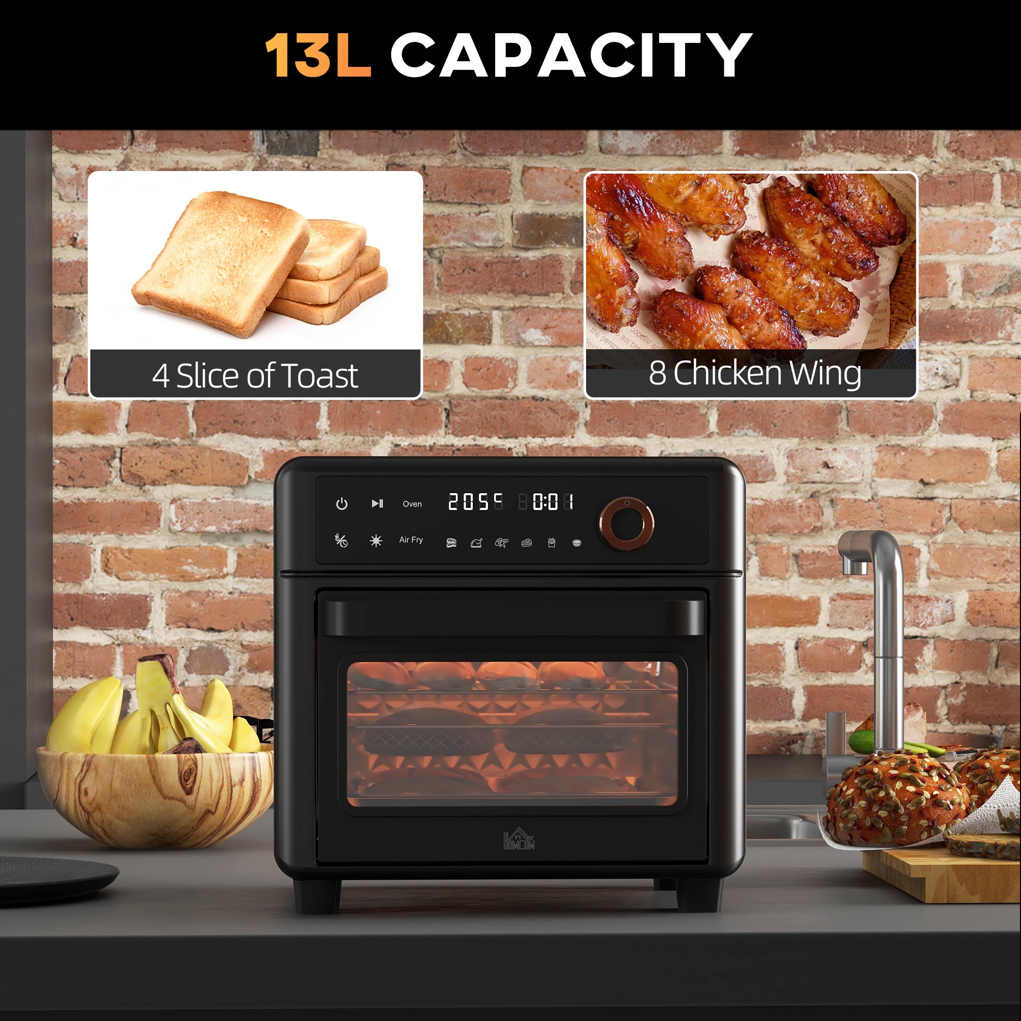 HOMCOM Air Fryer Oven, 13L Mini Oven, Multifunction Countertop Convection Oven w/ 12 Presets, Adjustable Temp and Time, 1500W - North Peak Garden Furniture