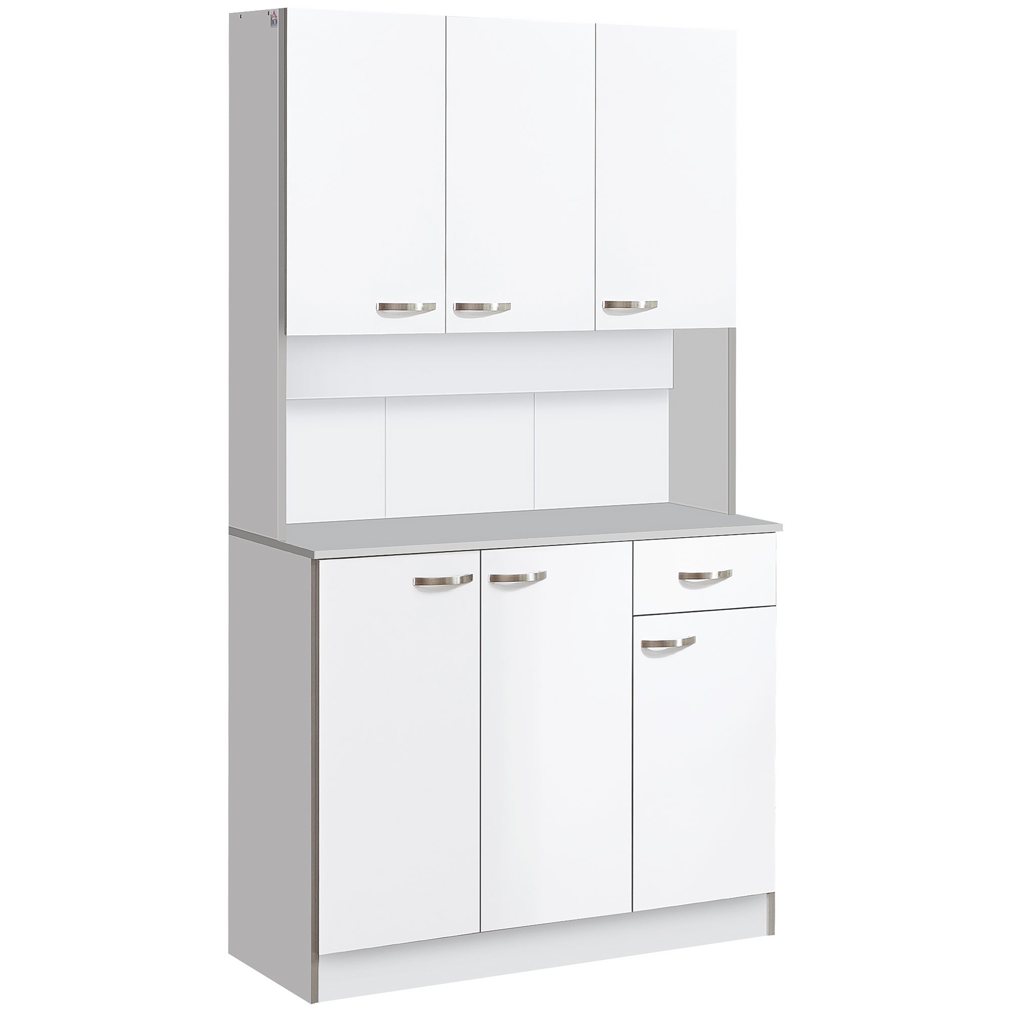 HOMCOM Kitchen Cupboard, Freestanding Kitchen Storage Cabinet with 6 Doors, Drawer, Adjustable Shelves and Open Countertop for Dining Room, White - North Peak Garden Furniture