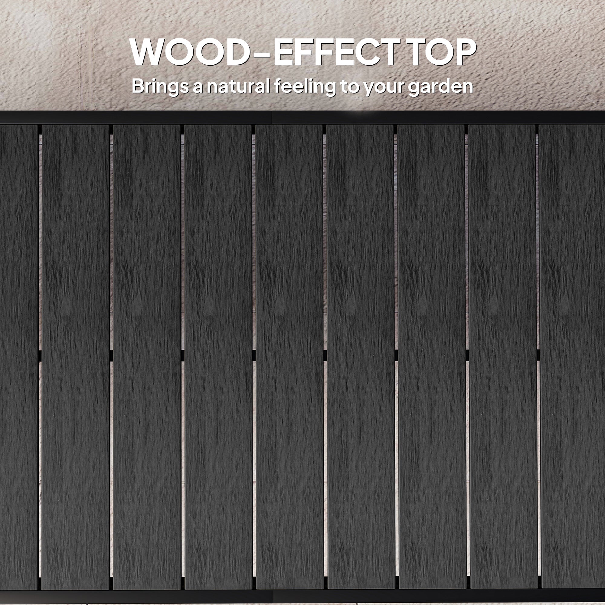 Outsunny Aluminium Outdoor Garden Dining Table for 8 People, Faux Wood Top, for Garden, Patio, 190 x 90 x 74cm, Black