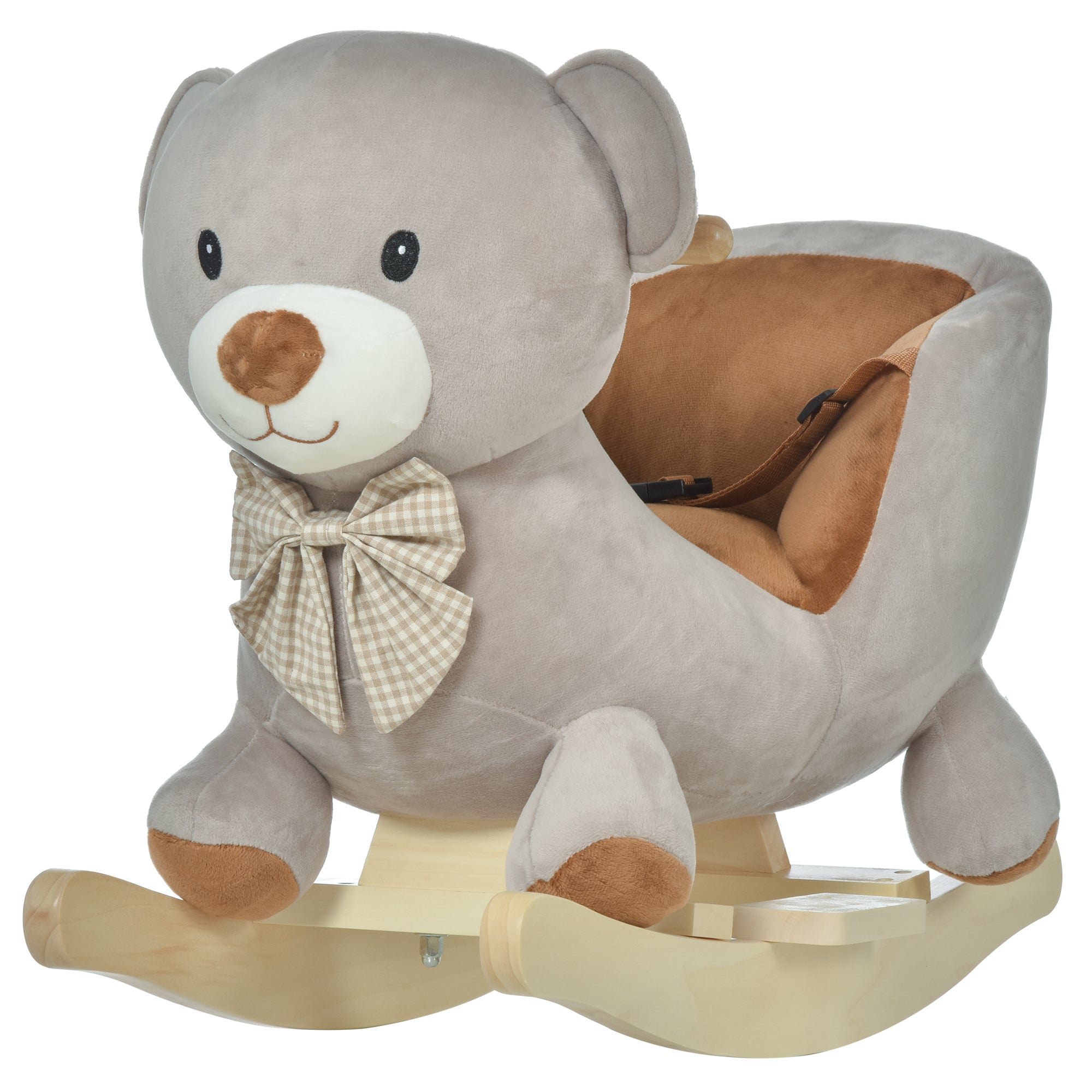 HOMCOM Kids Children Rocking Horse Plush Ride On Bear Seat w/ Sound Wood Base Seat Safety Belt Toddler Baby Toy for 18-36 Months Grey