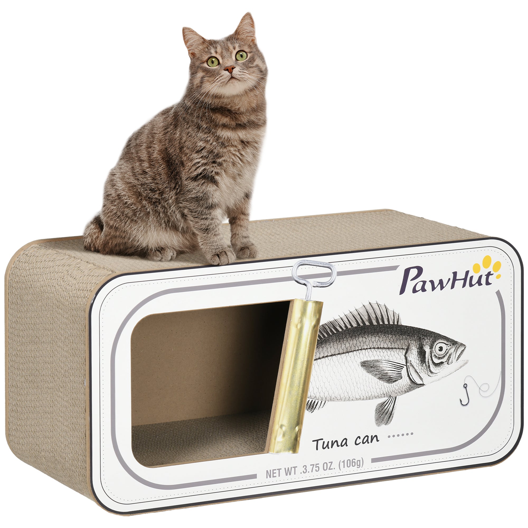 PawHut 2 in 1 Cat Scratching Board, Cardboard Cat House with Catnip, Canned Tuna Design - North Peak Garden Furniture