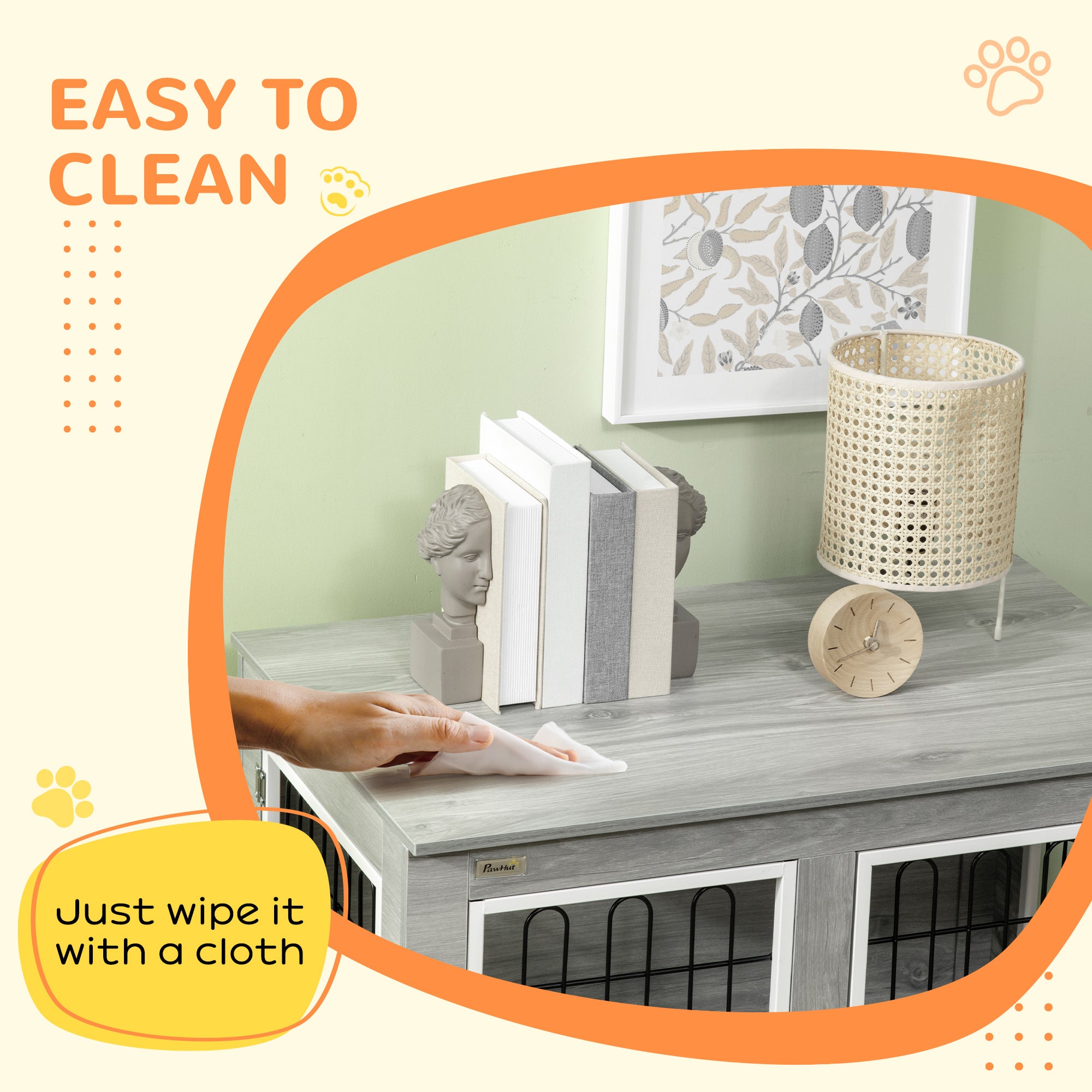 PawHut Dog Crate Furniture, Side End Table, Indoor Dog Kennel with Soft Washable Cushion, Wire Mesh, Large Top, for Medium and Large Dogs,90 x 58 x 65, Grey - North Peak Garden Furniture