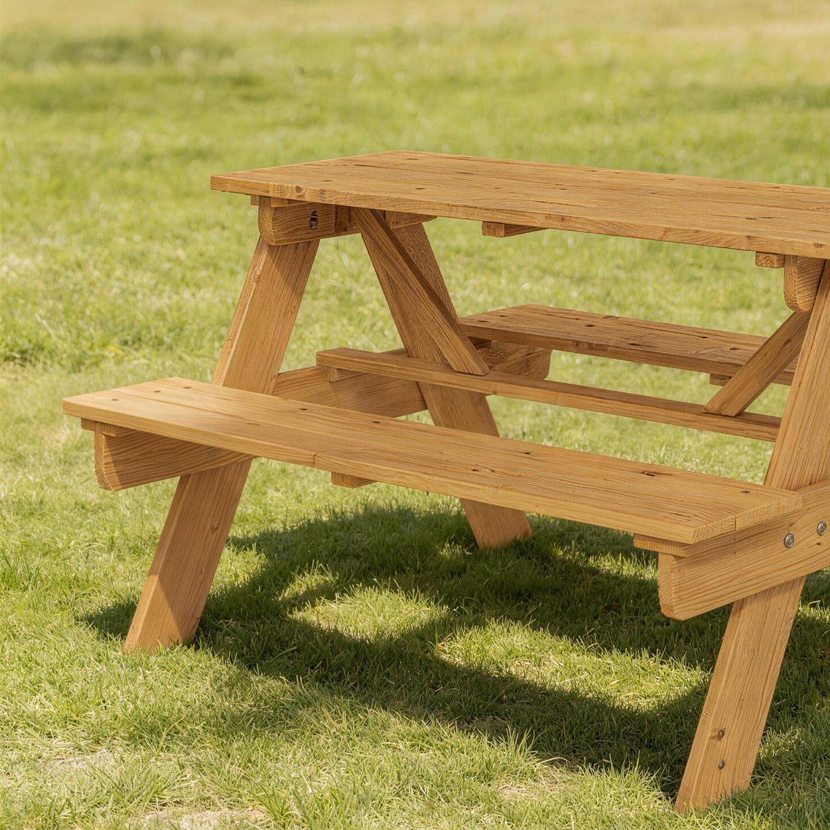 AIYAPLAY Kids Picnic Table for Outdoor Wooden Table & Bench Set with Integrated Benches Natural Wood