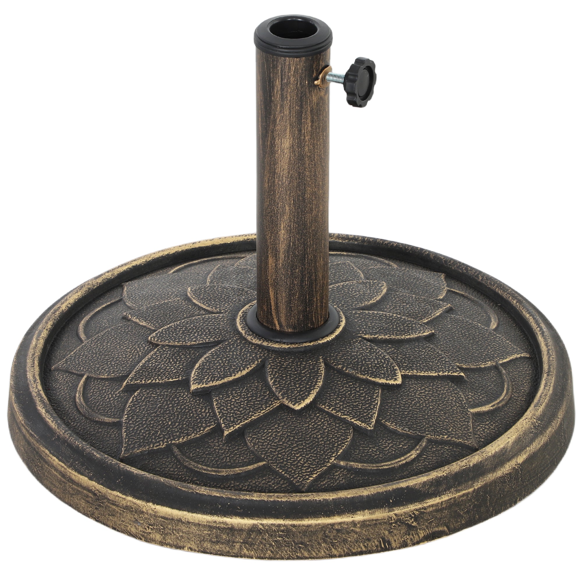 Outsunny 12kg Resin Garden Parasol Base, Round Umbrella Base, Heavy Duty Sun Umbrella Base for 32, 38, 48 mm Umbrella Poles for Deck Poolside, Bronze Tone - North Peak Garden Furniture