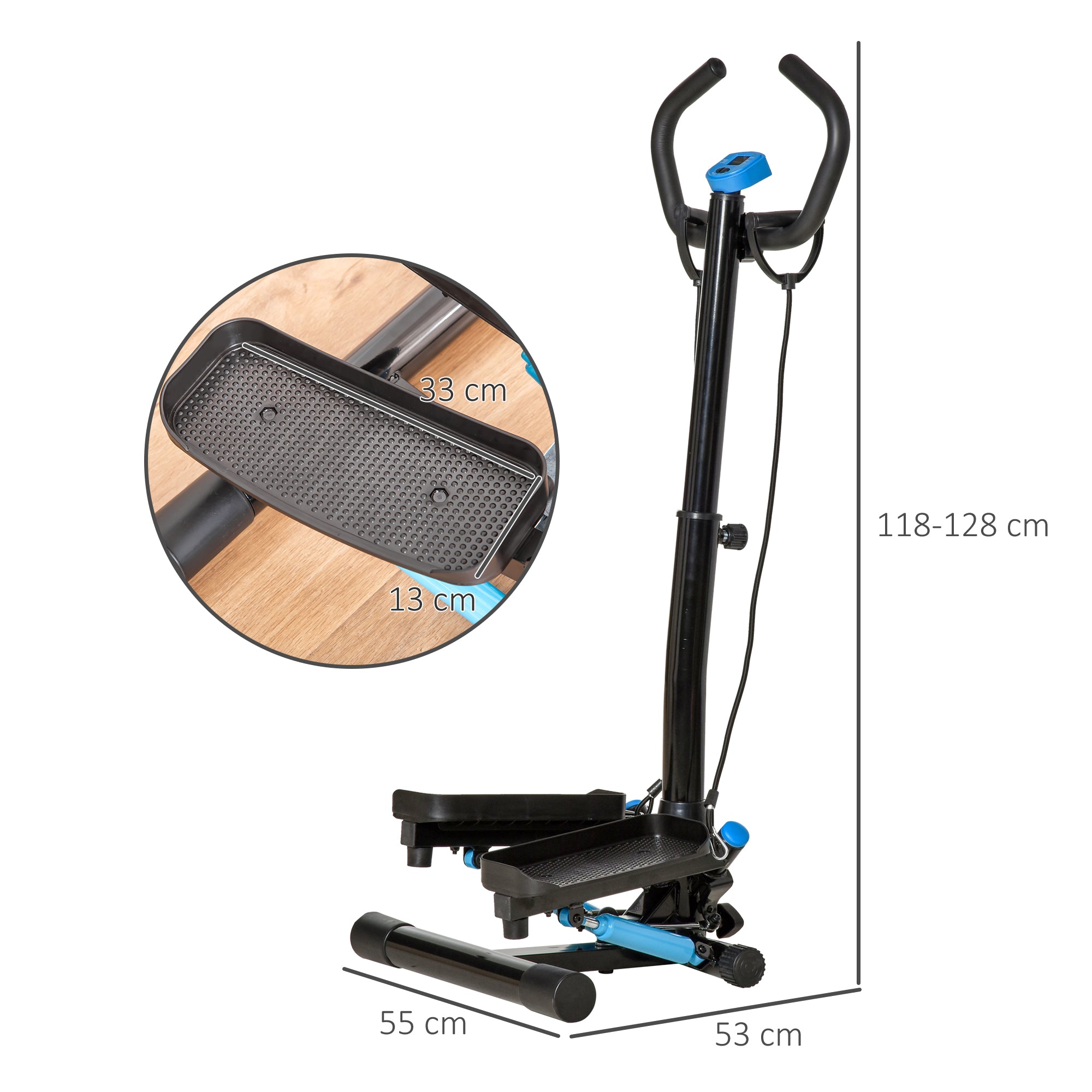 HOMCOM Adjustable Twist Stepper Fitness Step Machine, LCD Screen, Height-Adjust Handlebars, Home Gym, Black and Blue - North Peak Garden Furniture