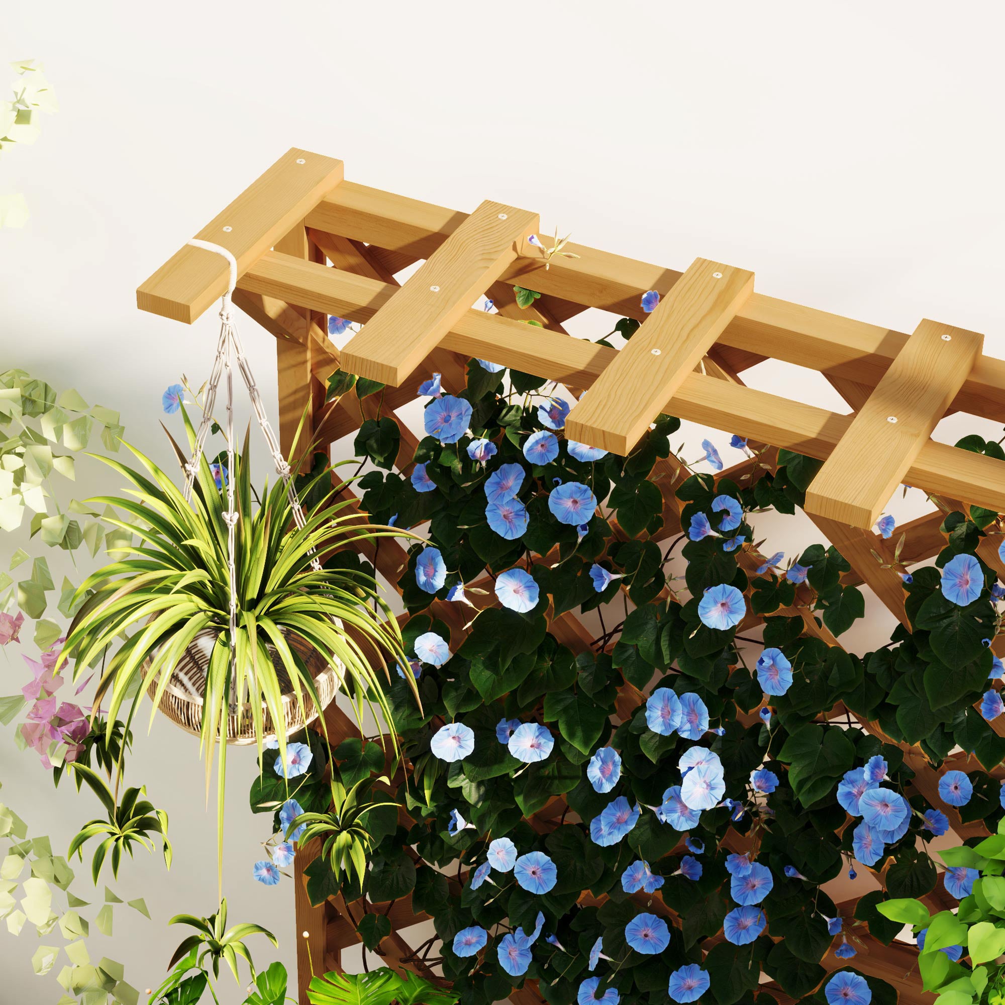 Outsunny Wooden Planter with Trellis, Freestanding Raised Garden Bed with Drainage Holes, Outdoor Planter Box with Liner for Vegetables, Herbs and Flowers, Natural - North Peak Garden Furniture