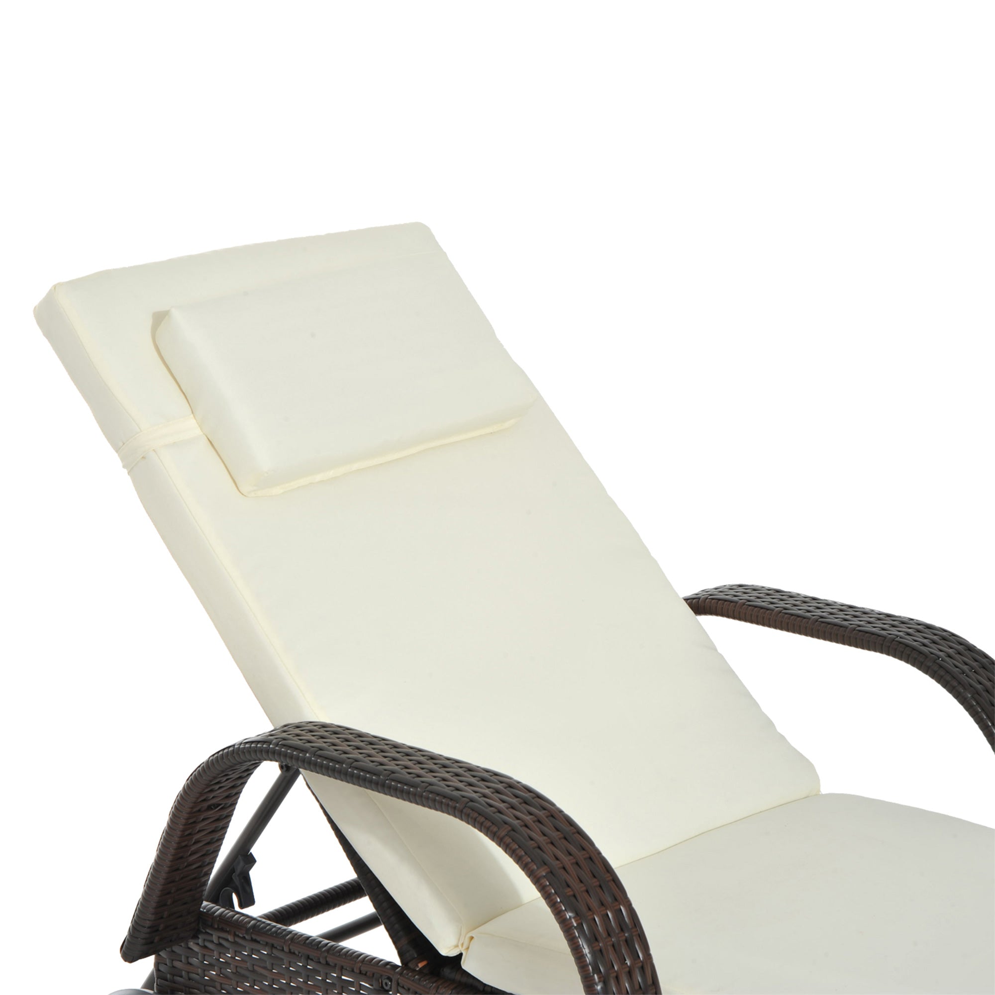 Adjustable Rattan Sun Lounger Garden Recliner Bed Reclining Chair w/ Removable Headrest & Thickened Cushion, Brown