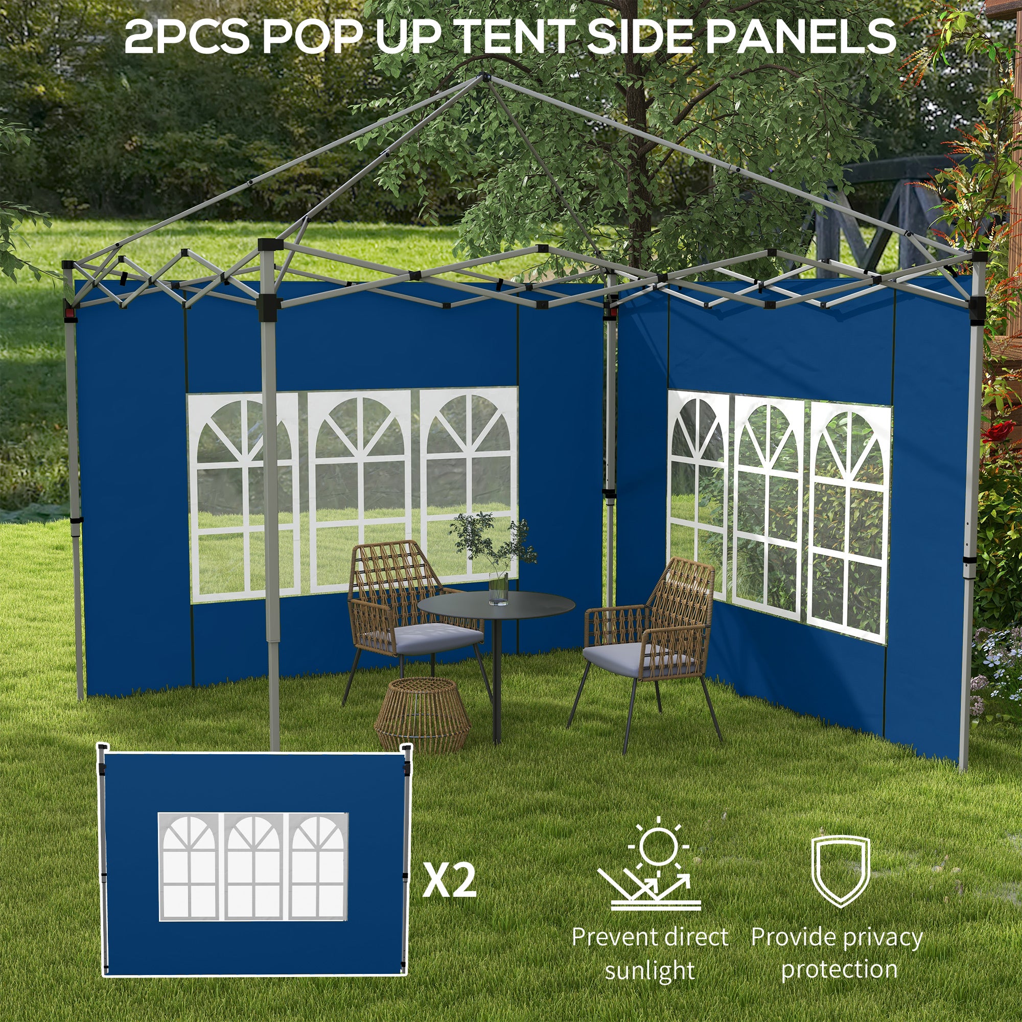 Outsunny Set of 2 Gazebo Side Panels - Blue - North Peak Garden Furniture