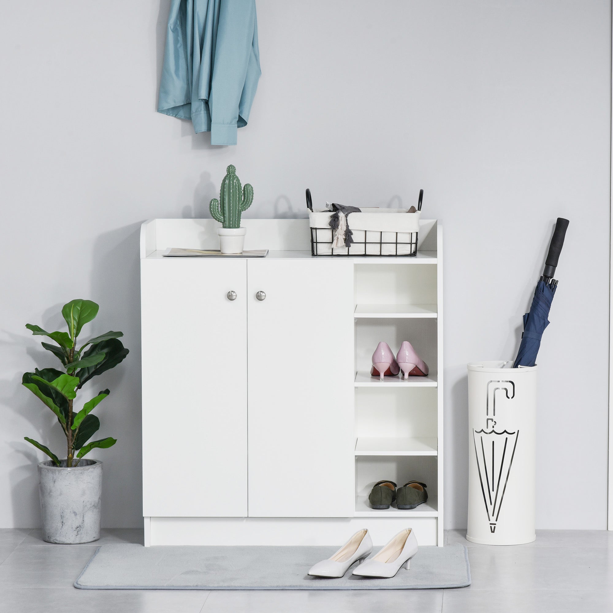 HOMCOM Shoe Storage Cabinet Two Doors w/ Adjustable 4 Shelves Cupboard Footwear Rack Stand Organiser Hallway White - North Peak Garden Furniture