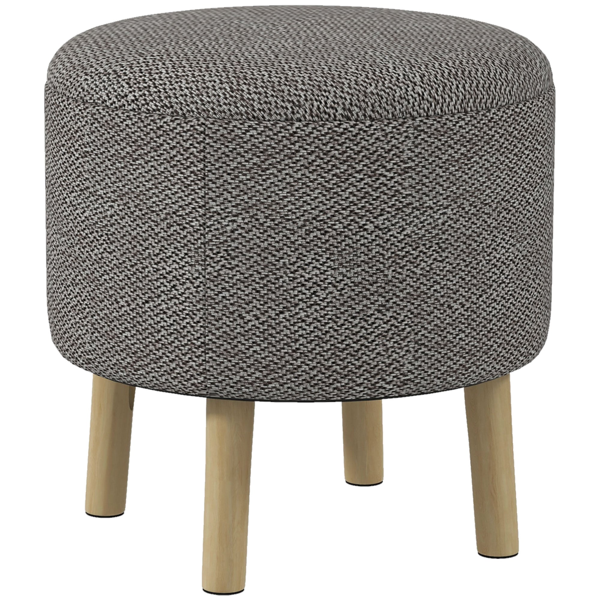 HOMCOM Round Linen-Look Storage Ottoman - Light Grey - North Peak Garden Furniture