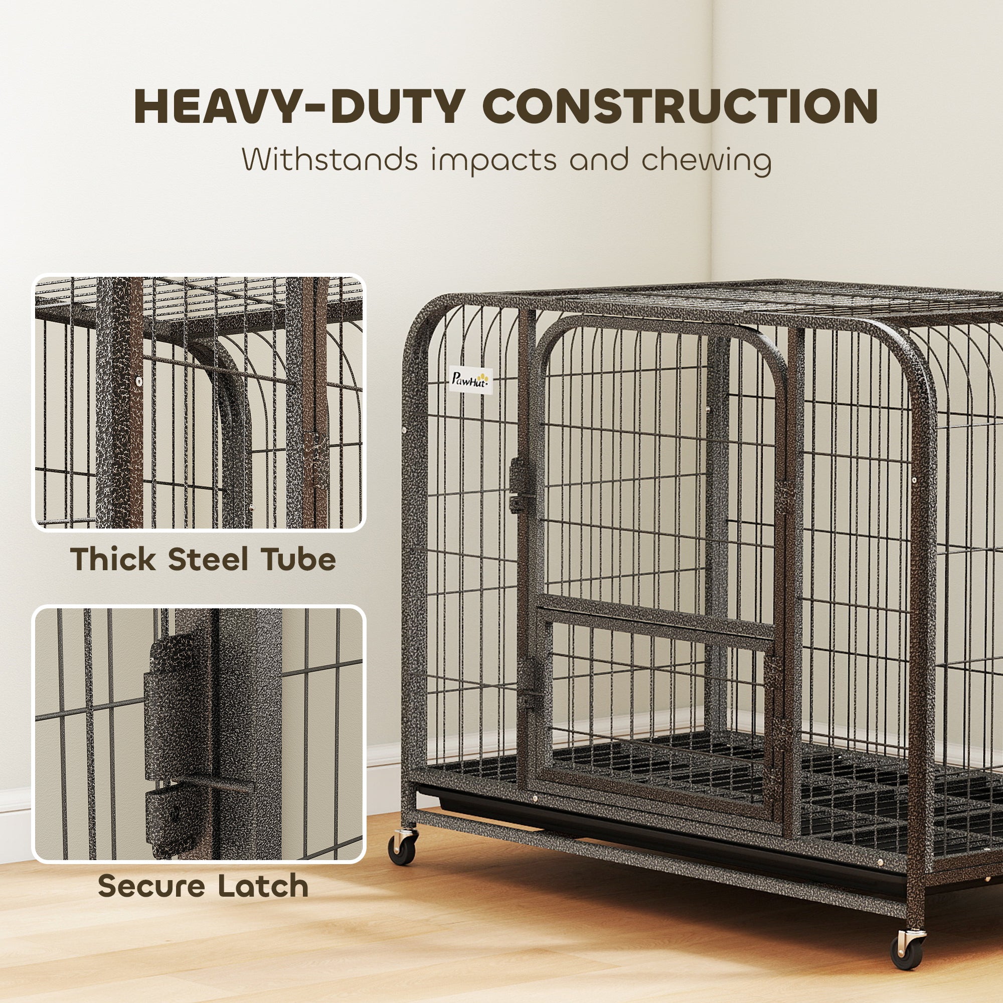 PawHut Heavy Duty Dog Crate,93 x 58 x 76 cm, Large Dog Cage for Small to Medium Breeds