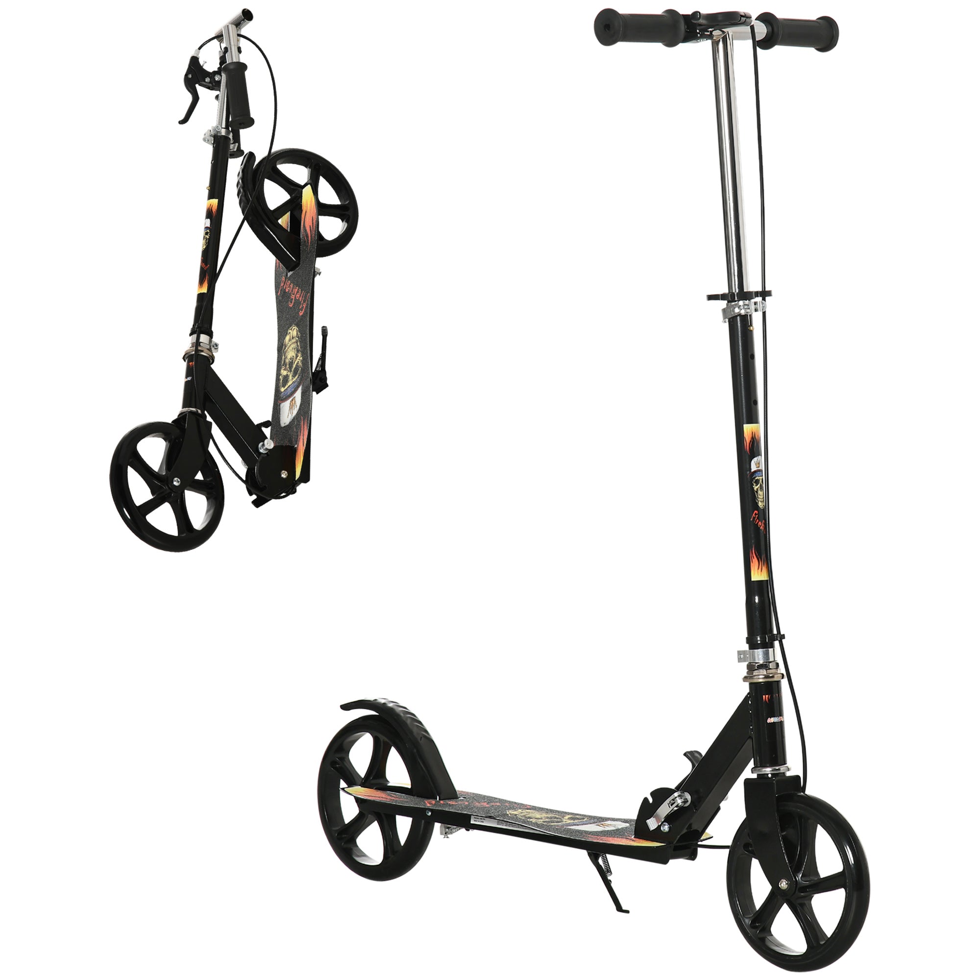 HOMCOM Kids Foldable Kick Scooter w/ Adjustable Height, Break, Big Wheels, for Ages 7-14 Years - Black - North Peak Garden Furniture