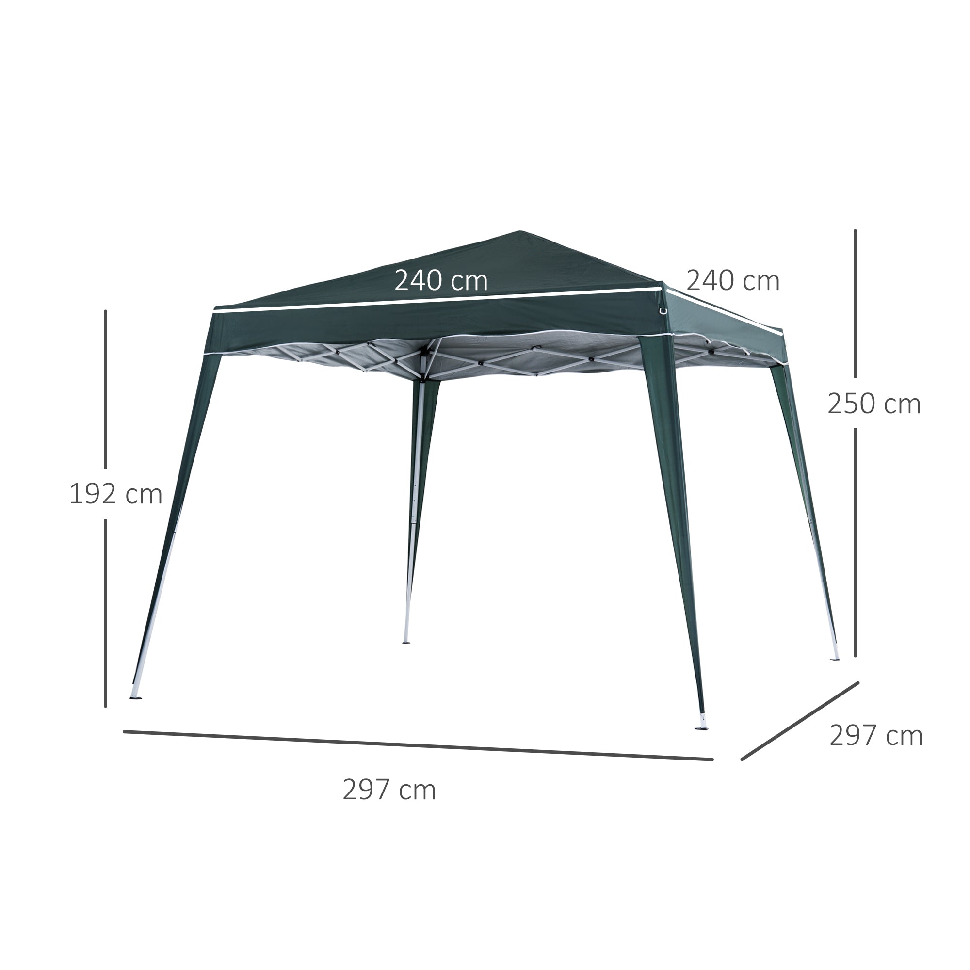 Outsunny Slant Leg Pop Up Gazebo with Carry Bag, Height Adjustable Party Tent Instant Event Shelter for Garden, Patio, 3 M× 3 M Base/ 2.5 M × 2.5 M Top, Green