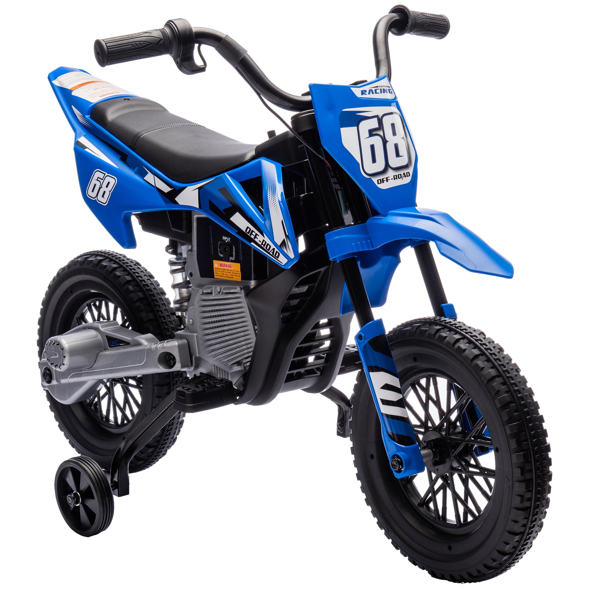 AIYAPLAY 12V Kids Electric Motorbike, Kids Electric Ride on motorcycle w/ Twist Grip Throttle, Training Wheels, Blue - North Peak Garden Furniture