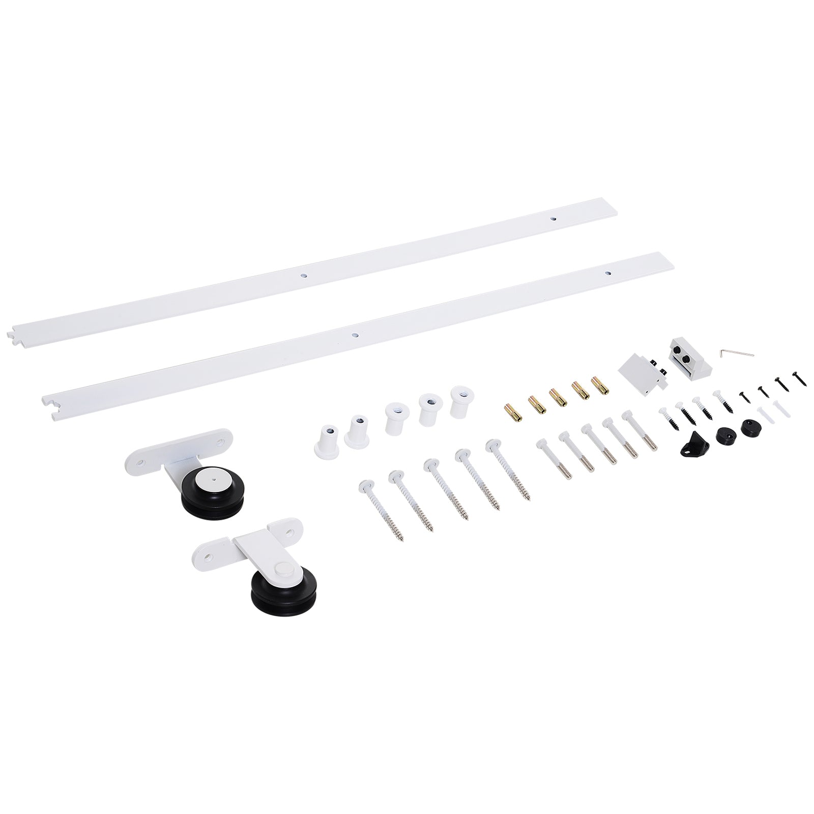 HOMCOM 6FT Rustic Interior Sliding Barn Door Mounting Hardware Kit - White - North Peak Garden Furniture