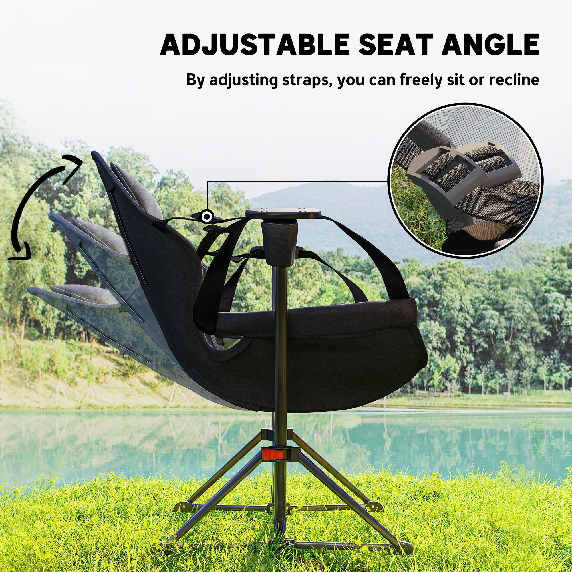 Outsunny Hammock Camping Chair Set of 2, Adjustable Back Swinging Camping Chair Portable Camp Chair with Cup Holder, Headrest, Padded Seat and Carry Bag for Travel Fishing Hiking, Black - North Peak Garden Furniture