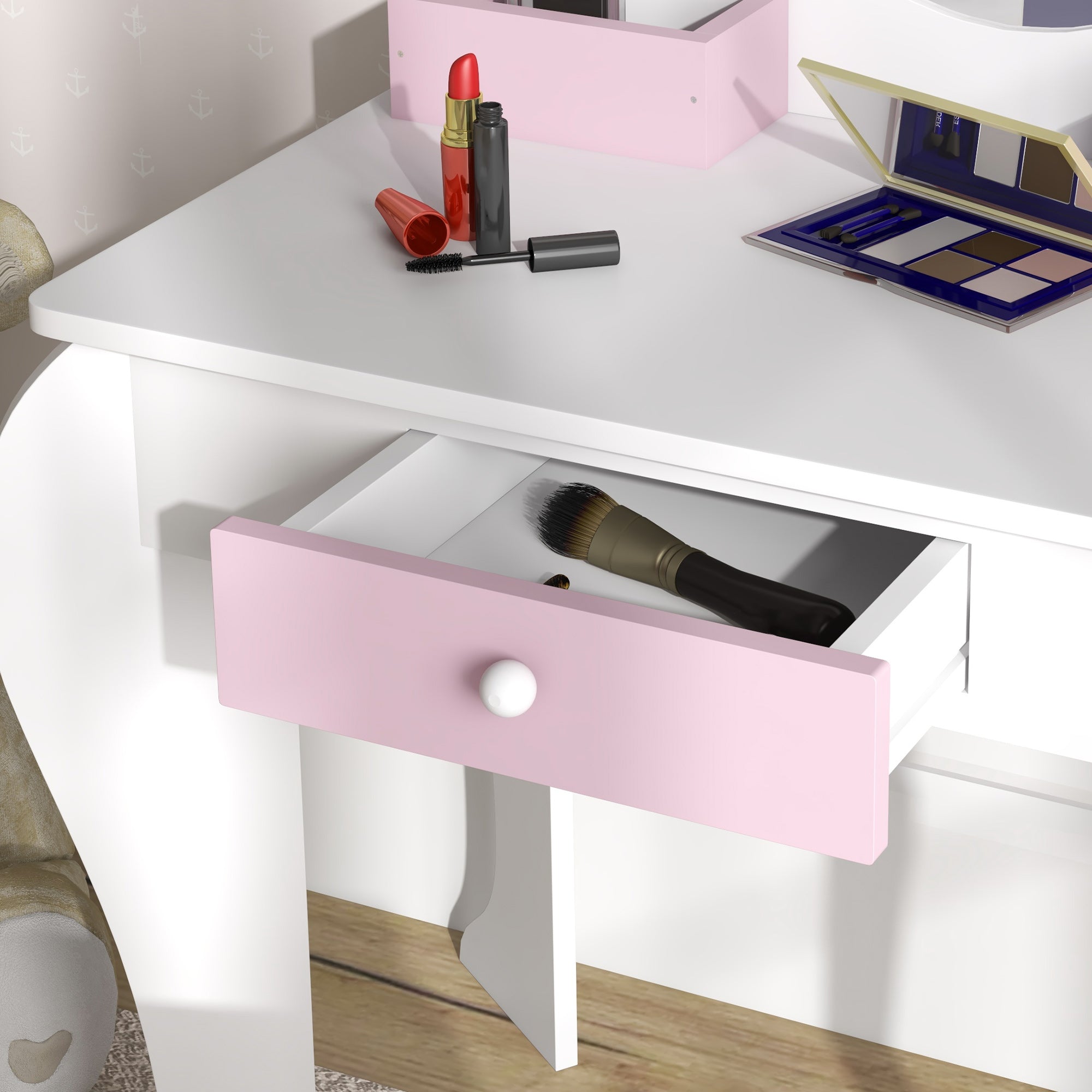 ZONEKIZ Unicorn-Design Kids Dressing Table, with Mirror and Stool - White - North Peak Garden Furniture