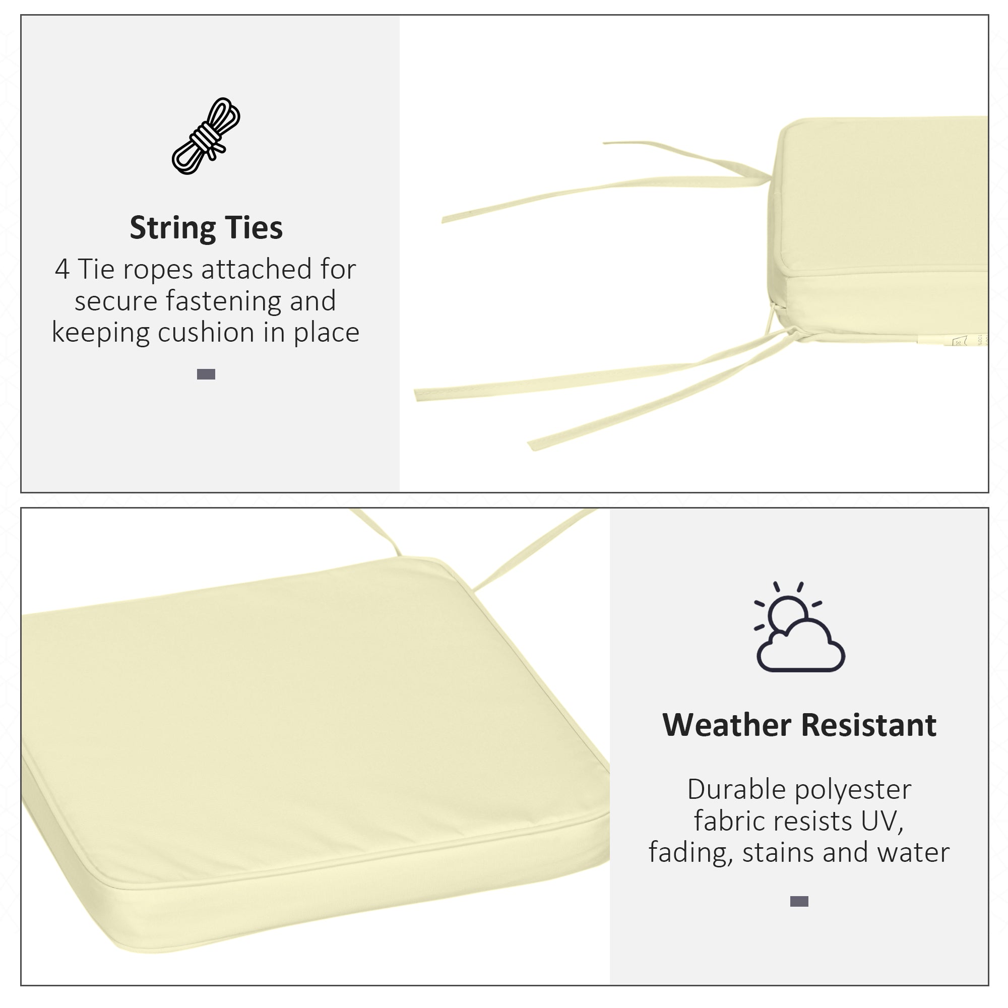 Outsunny Set of 6 Pcs Chair Cushion, 42Lx42Wx5T cm-Cream White - North Peak Garden Furniture