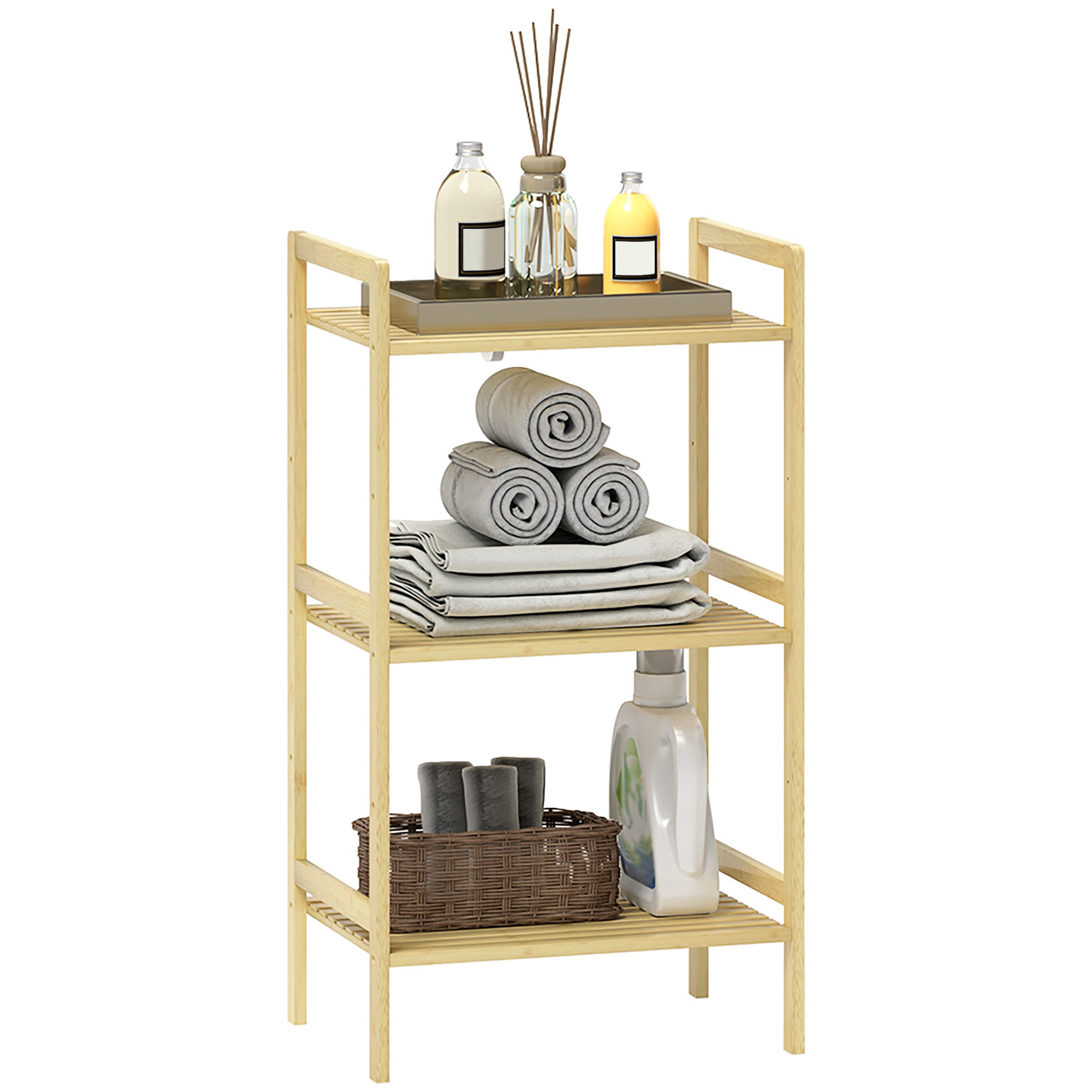 HOMCOM Three-Tier Bamboo Adjustable Shelf Storage Unit - North Peak Garden Furniture