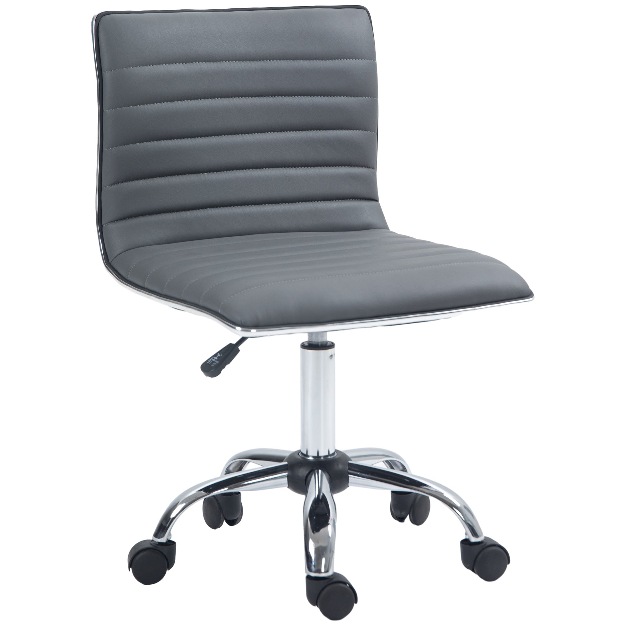 HOMCOM Adjustable Swivel Office Chair with Armless Mid-Back in PU Leather and Chrome Base - Dark Grey - North Peak Garden Furniture