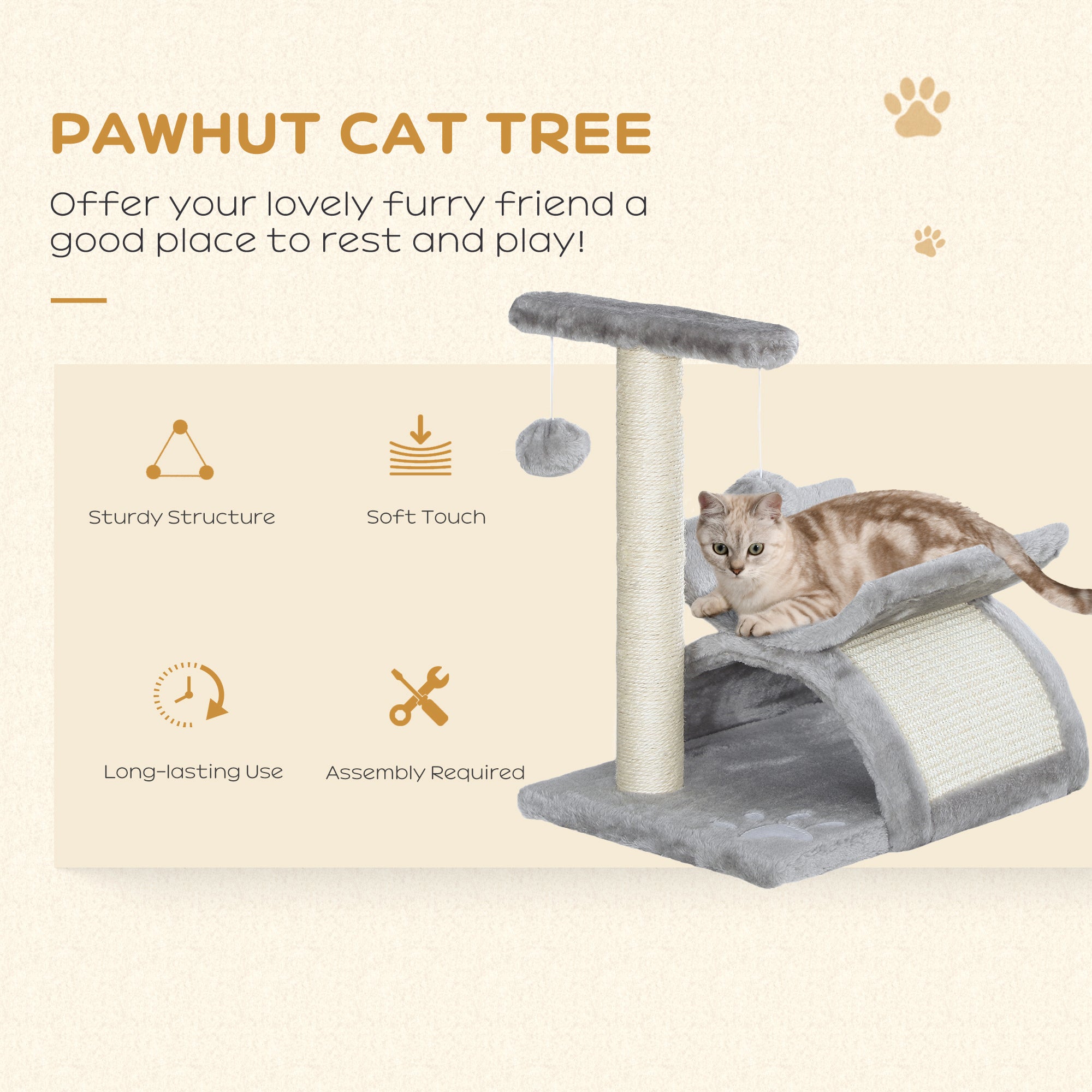 PawHut Cat Tree, Cat Tower for Kittens, Small Cat Condo with Rotatable Top Bar, Sisal Scratching Post, Tunnel, Dangling Balls - Grey - North Peak Garden Furniture