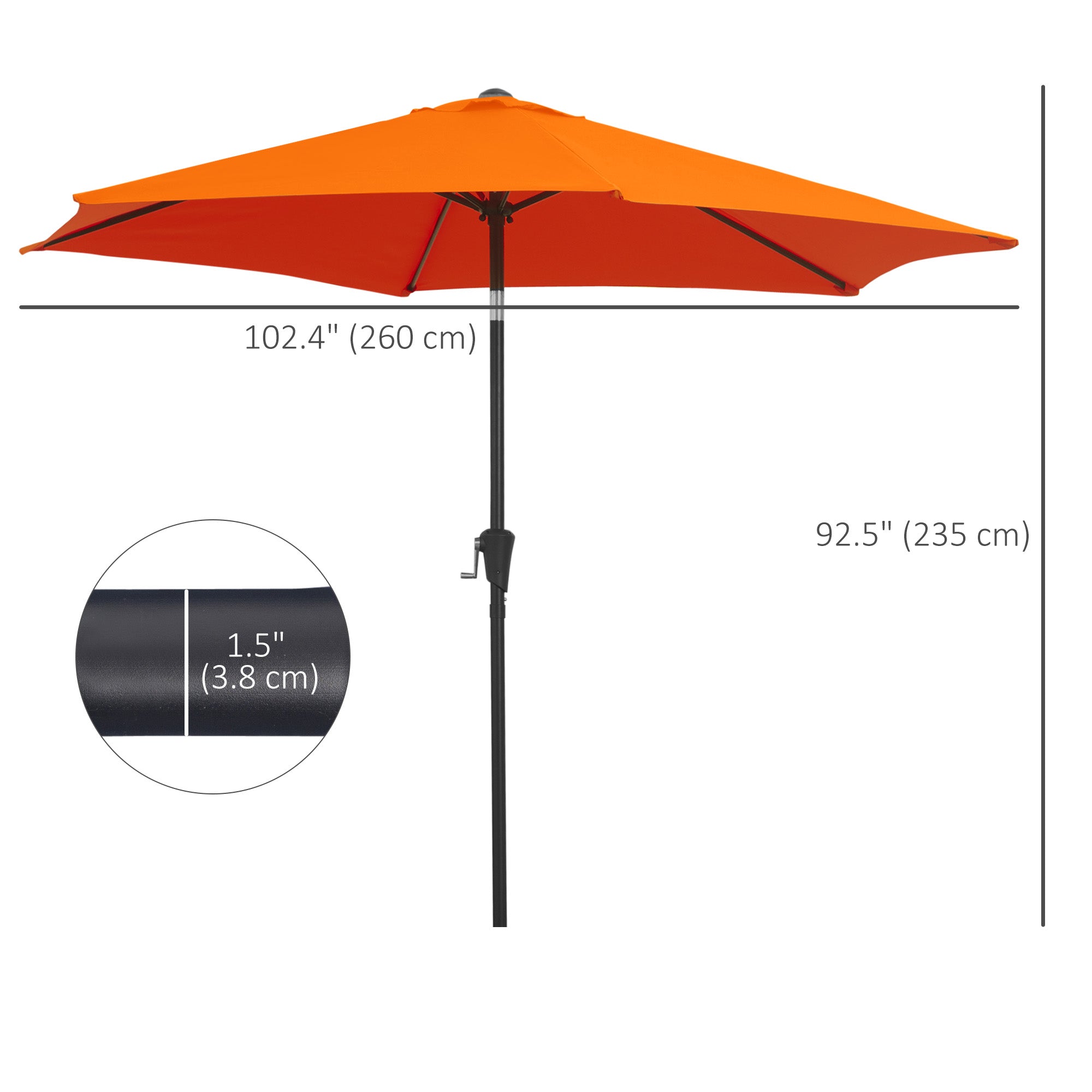 Outsunny 2.7M Garden Parasol Umbrella with Tilt and Crank, Outdoor Sun Parasol Sunshade Shelter with Aluminium Frame, Orange - North Peak Garden Furniture