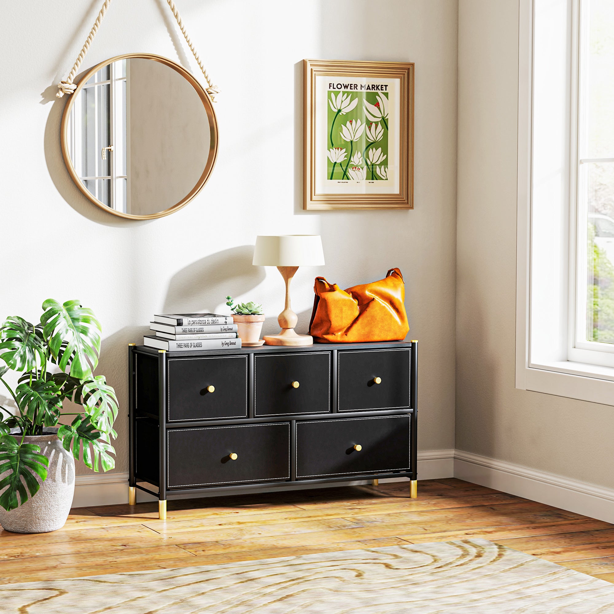 HOMCOM Faux Leather Front Chest of Drawers - Black - North Peak Garden Furniture
