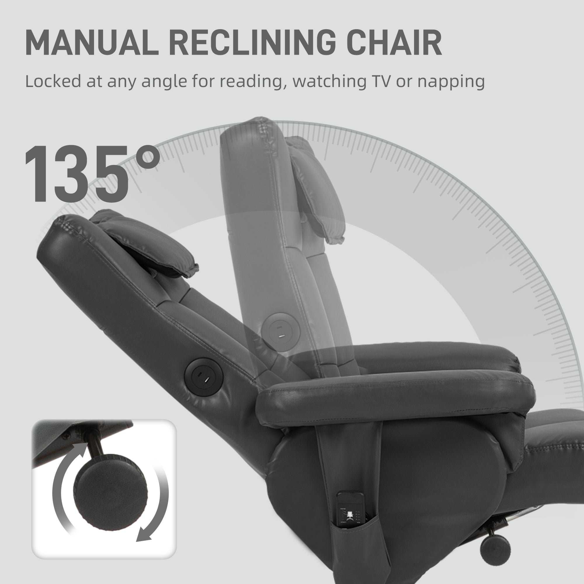 HOMCOM Faux Leather Massage Recliner Chair, with Storage Ottoman - Black - North Peak Garden Furniture