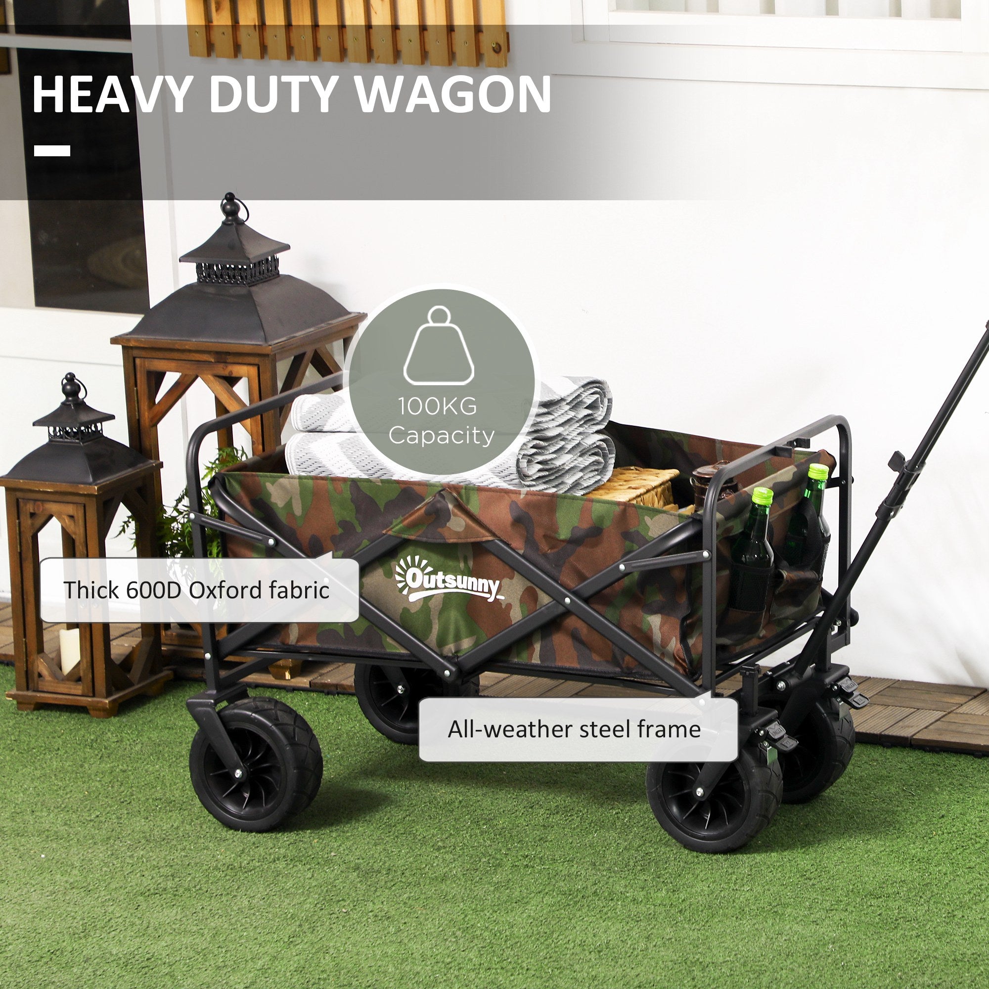 Outsunny 95L Folding Steel Frame Garden Trolley, with Handle - Multicolour - North Peak Garden Furniture