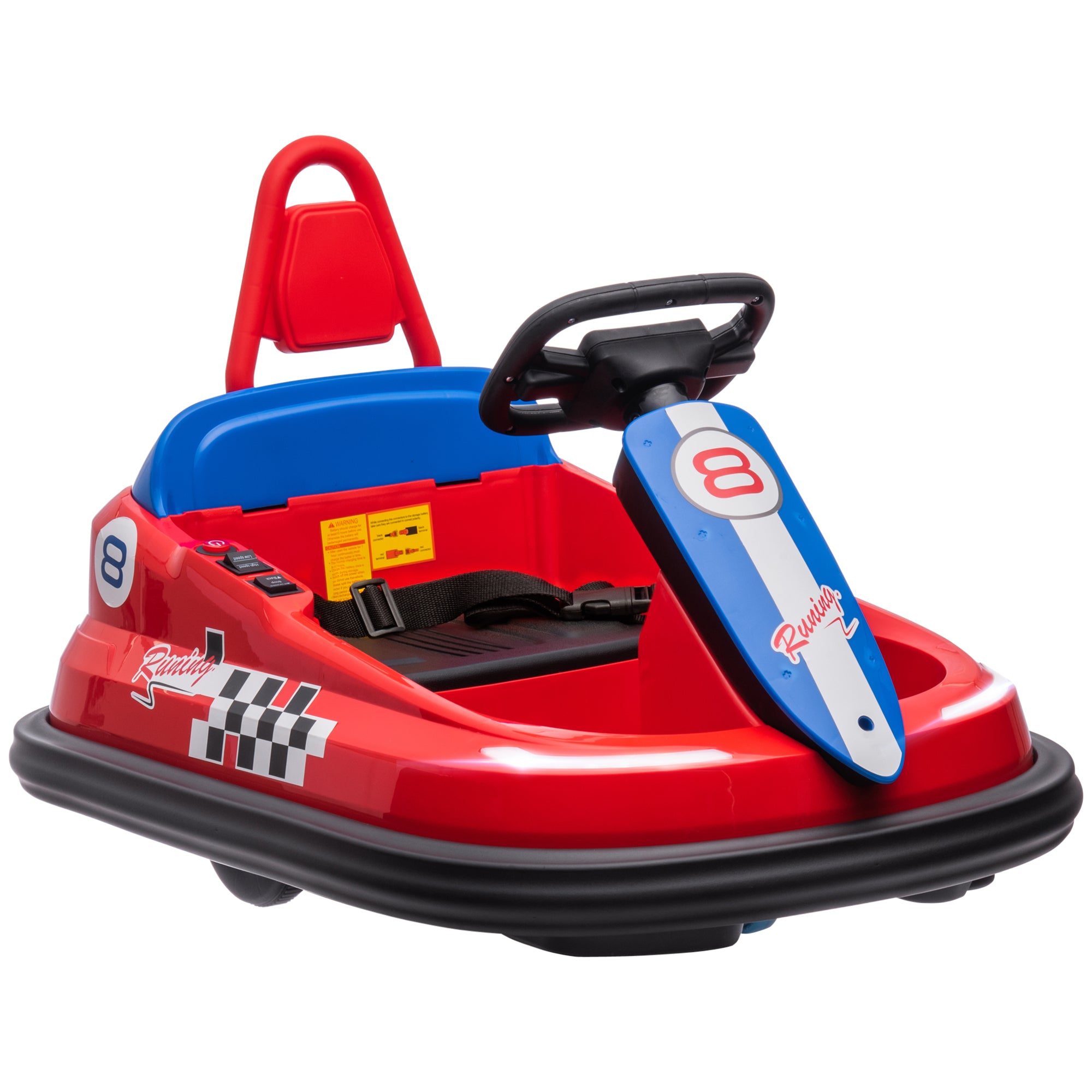 HOMCOM 6V Electric Kids Bumper Car, 6V Spin Waltz Car, with Music, Horn, Lights - Red - North Peak Garden Furniture