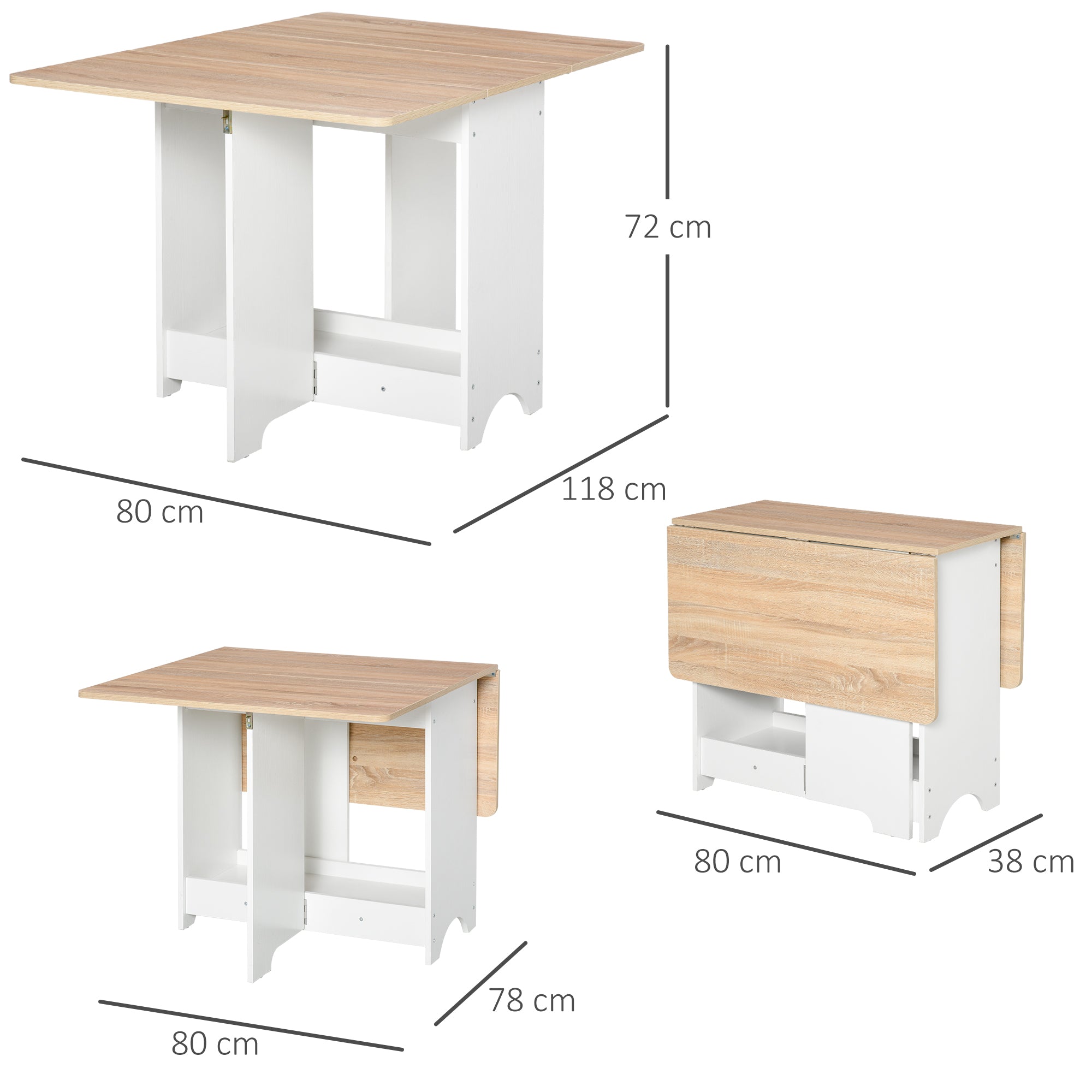 HOMCOM Foldable Dining Table Drop-Leaf Folding Desk Side Console with Storage Shelf for Kitchen,Dining Room - North Peak Garden Furniture