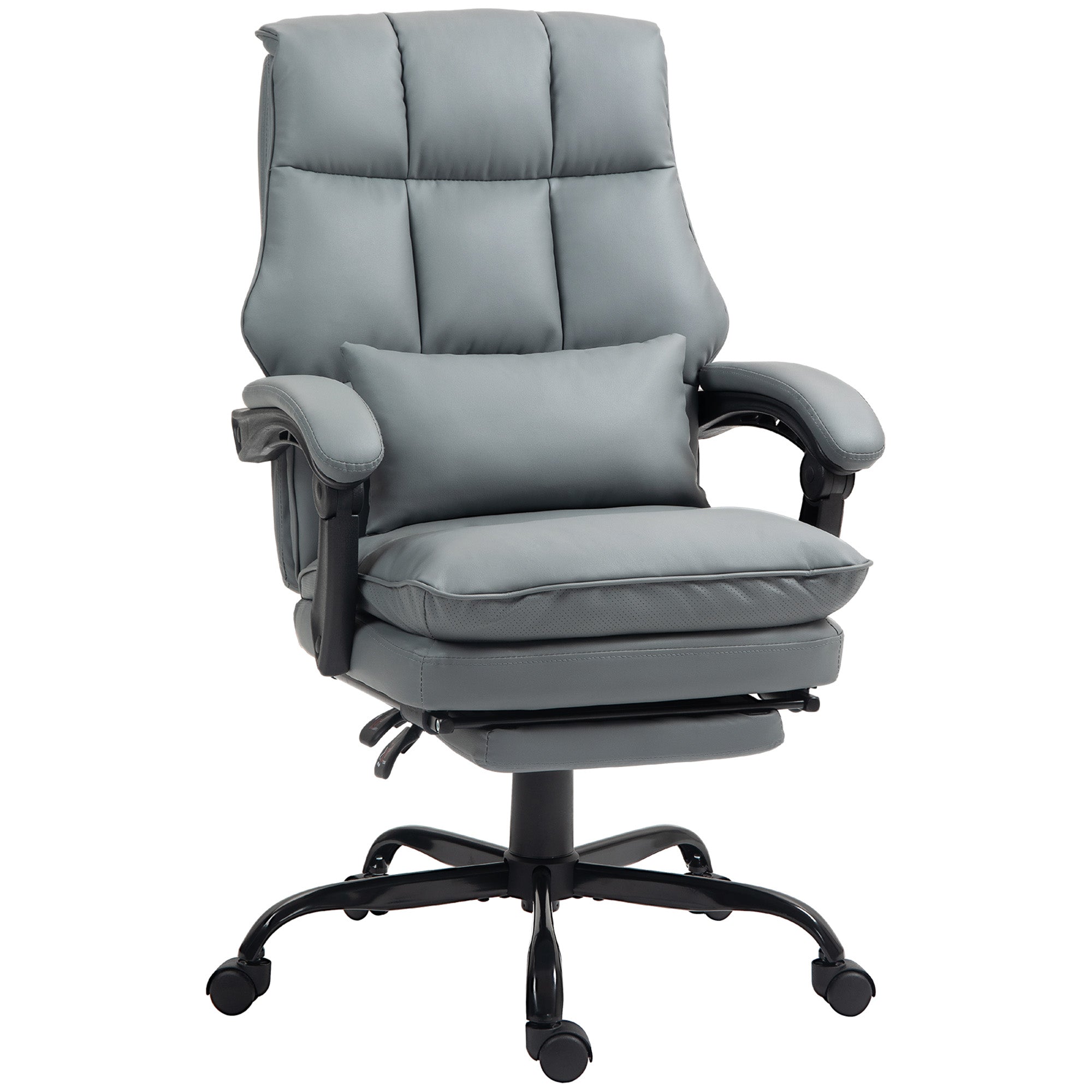 HOMCOM Faux Leather Reclining Office Chair, with Footrest - Grey - North Peak Garden Furniture